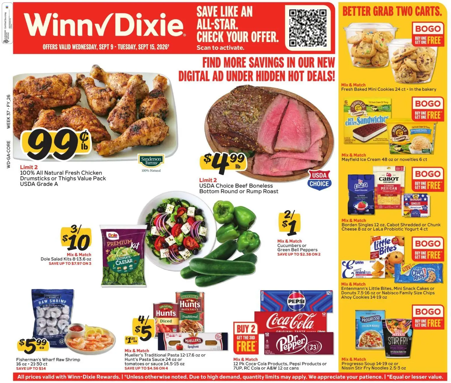 Ad Preview of Winn Dixie Winn Dixie Weekly Ad from 09/09/2026 - Ice cream, Salad, Cheese, Shrimp, Tomatoes, Pepsi, Peppers, Chicken