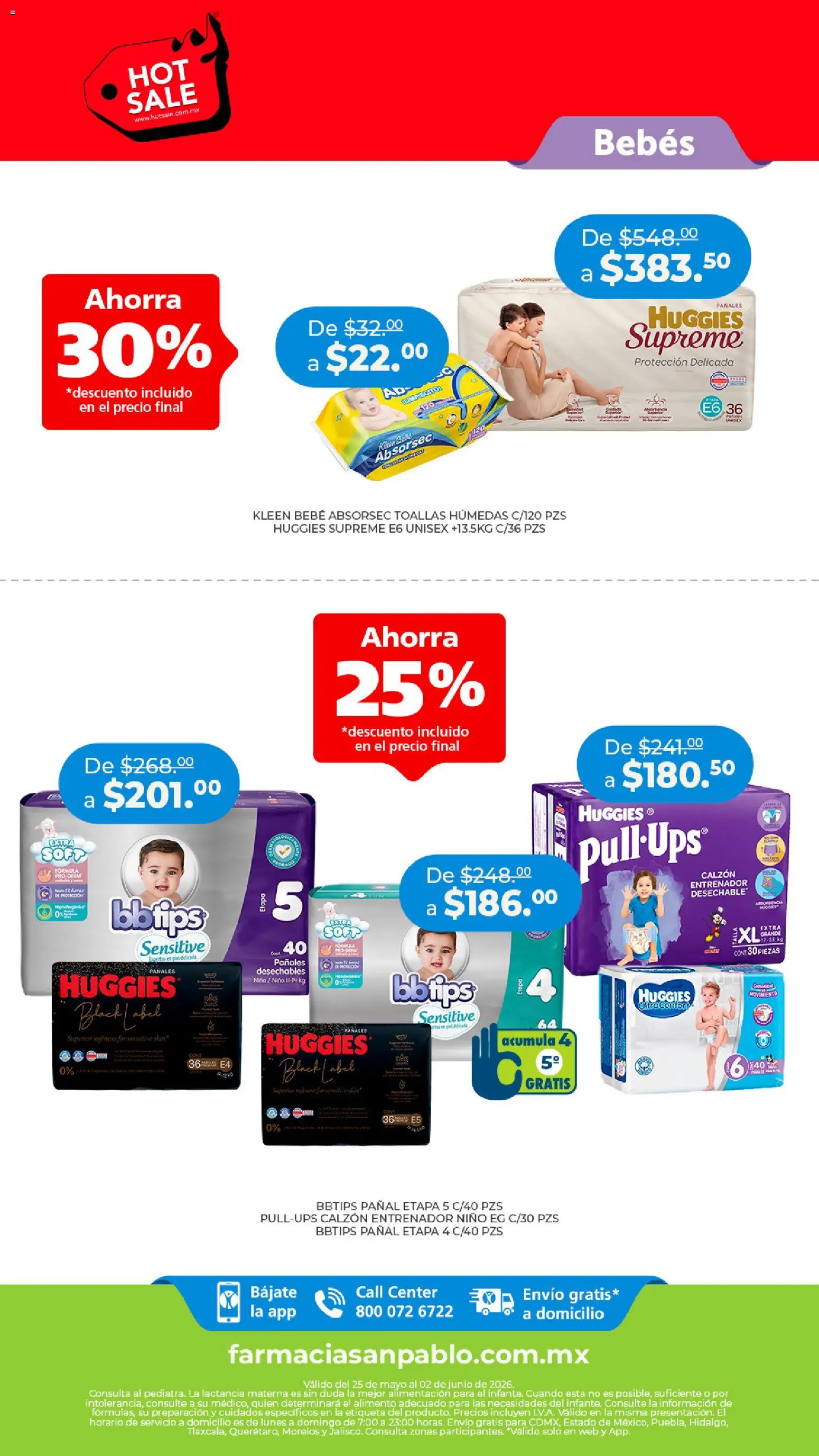 Vista previa las ofertas de la tienda Farmacia San Pablo - Farmacia San Pablo Hot Sale desde el 25/05/2026 - Pañales, Toallas, Calzón
