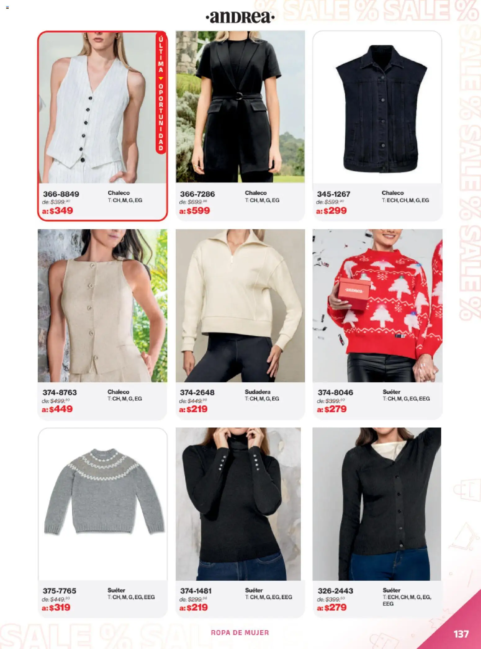 Vista previa las ofertas de la tienda Andrea - Catálogo Outlet desde el 21/12/2025 - Ropa, Sudadera, Suéter, Sal, Chaleco