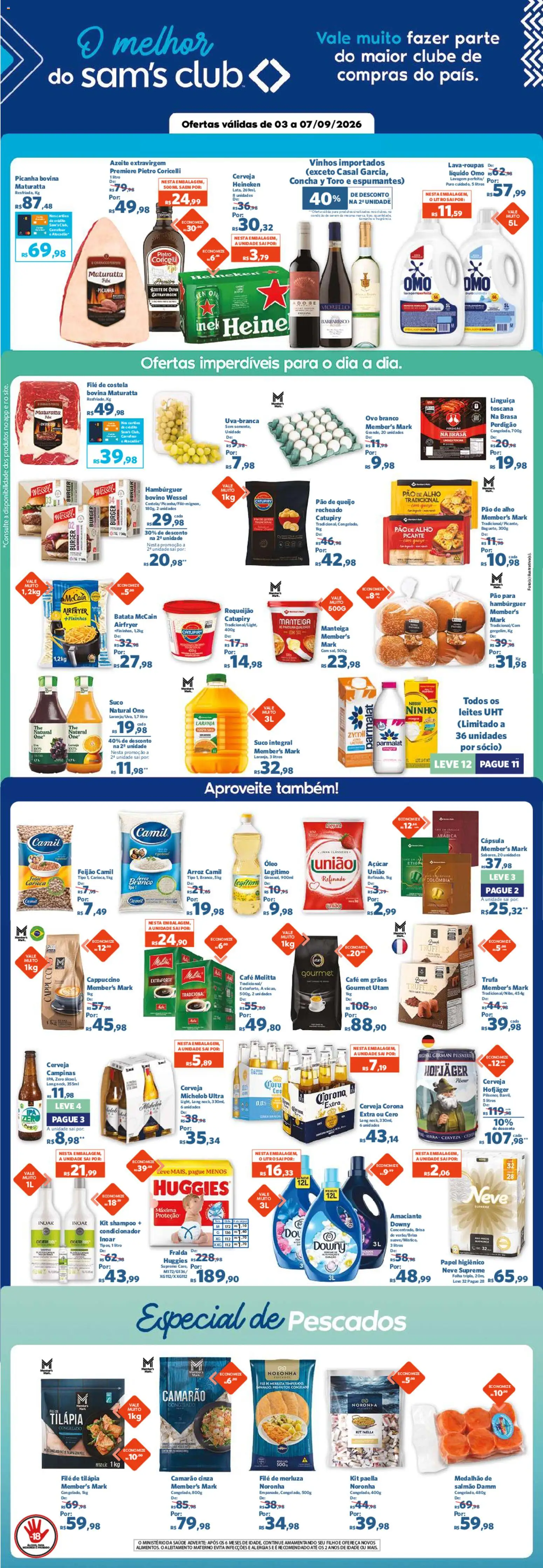 Pré-Visualização do folheto "Sam's Club - Ofertas da semana" da loja Sam's Club válido a partir de 03/09/2026 - Café, Shampoo, Pão de queijo, Óleo, Arroz, Catupiry, Azeite de oliva, Salmão