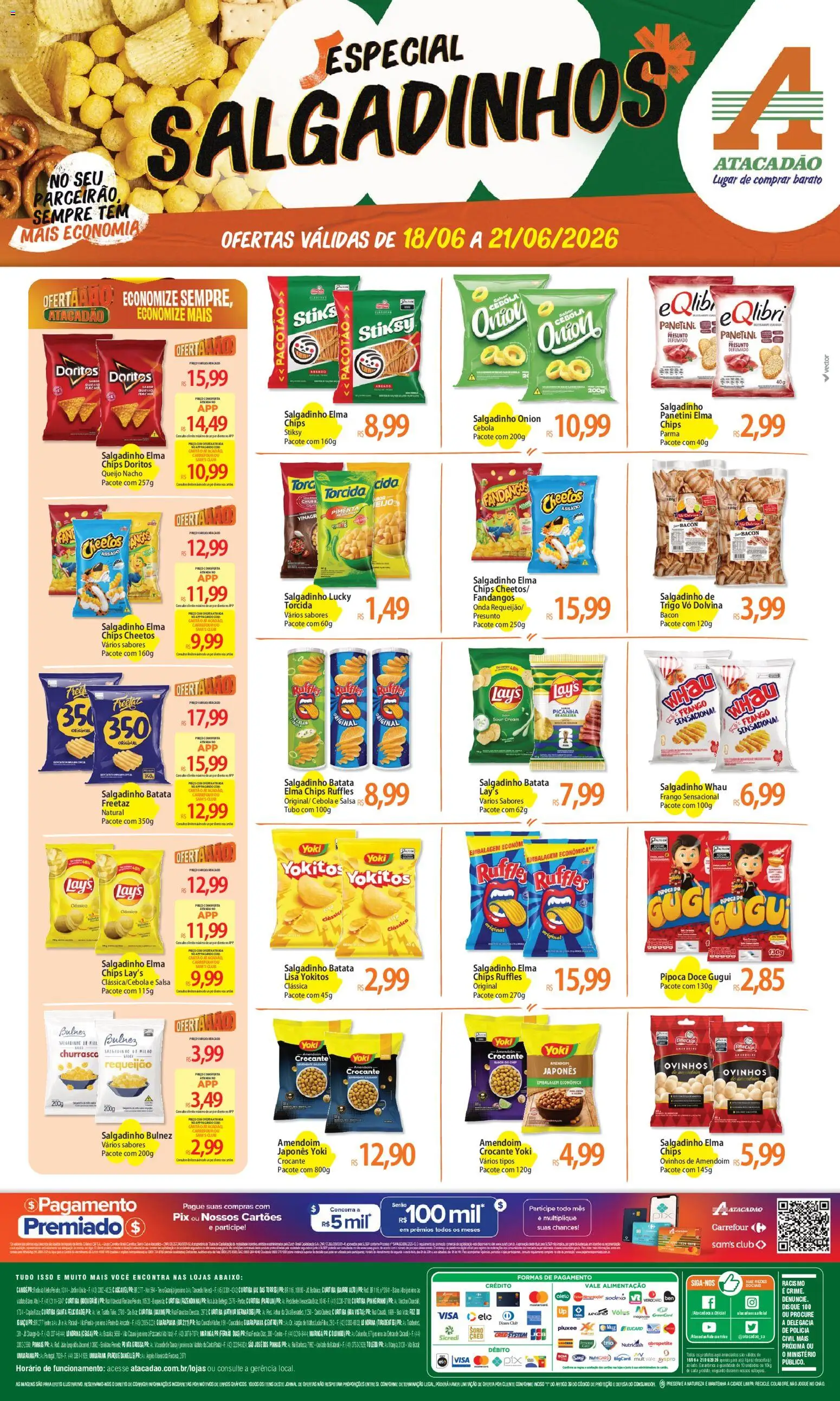 Pré-Visualização do folheto "Atacadão ofertas - PR" da loja Atacadão válido a partir de 18/06/2026 - Amendoim, Picanha, Salgadinhos, Pipoca, Queijo, Cheetos, Batata, Bacon