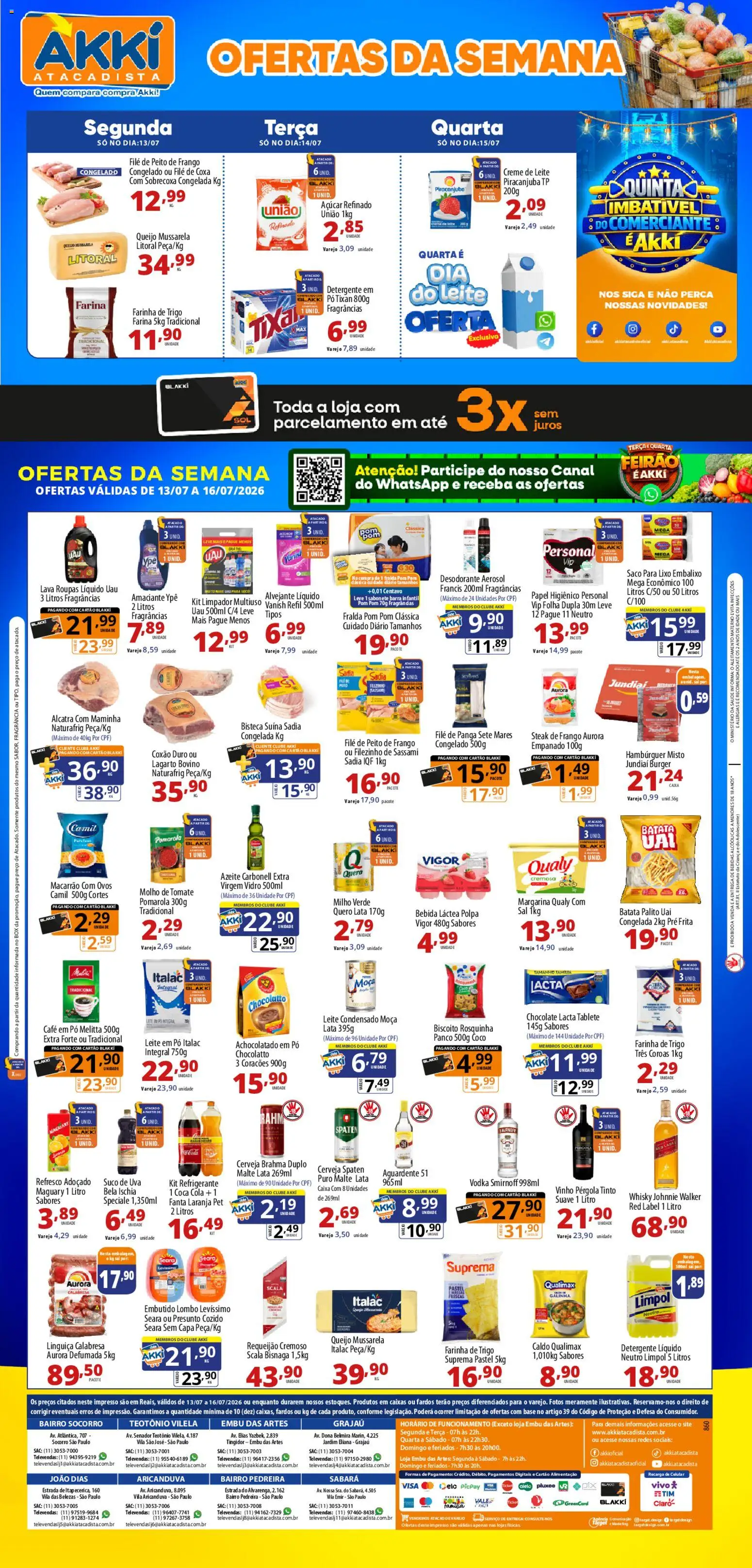 Pré-Visualização do folheto "Akki Atacadista - Ofertas da semana" da loja Akki Atacadista válido a partir de 13/07/2026 - Macarrão, Roupas, Uva, Açúcar, Vanish, Leite em pó, Molho de tomate, Fanta