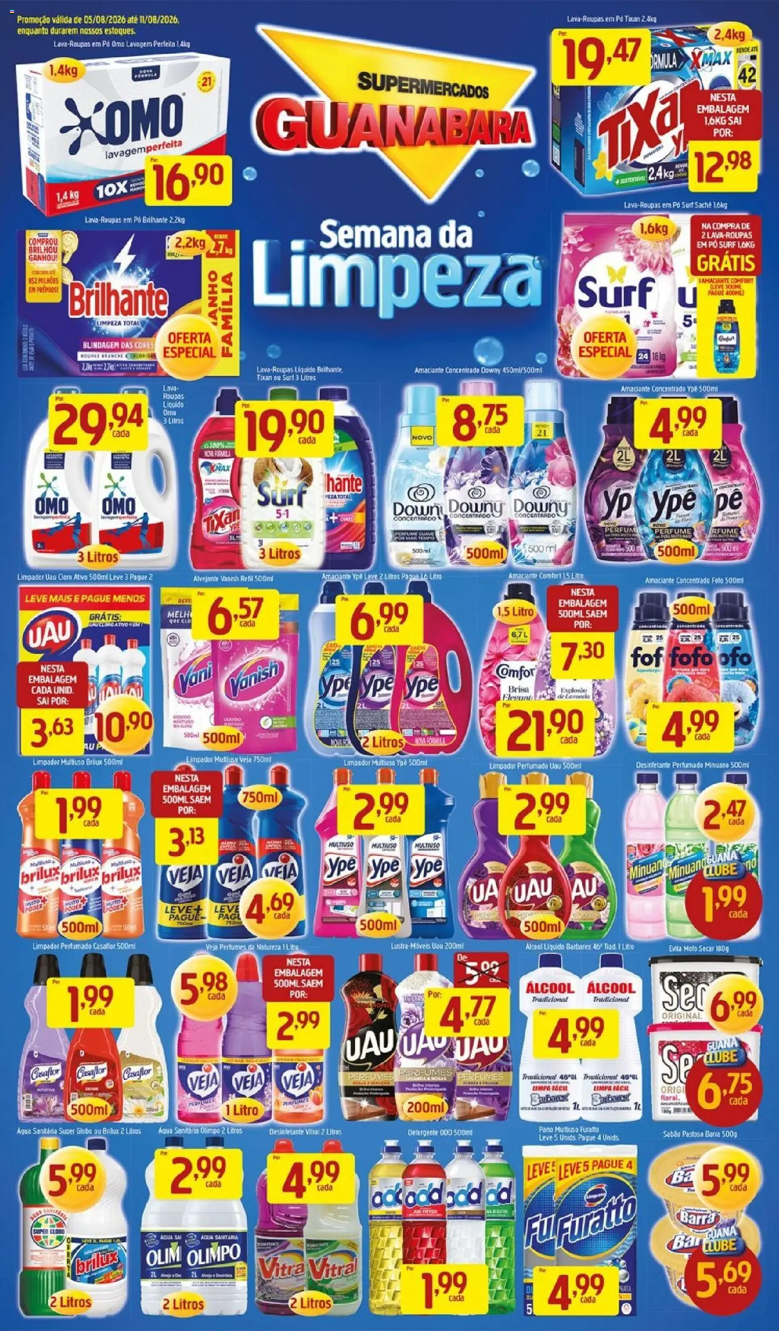 Pré-Visualização do folheto "Guanabara promoção" da loja Supermercados Guanabara válido a partir de 05/08/2026 - Perfume, Água, Roupas, Detergente, Vanish, Pó, Cloro, Alvejante