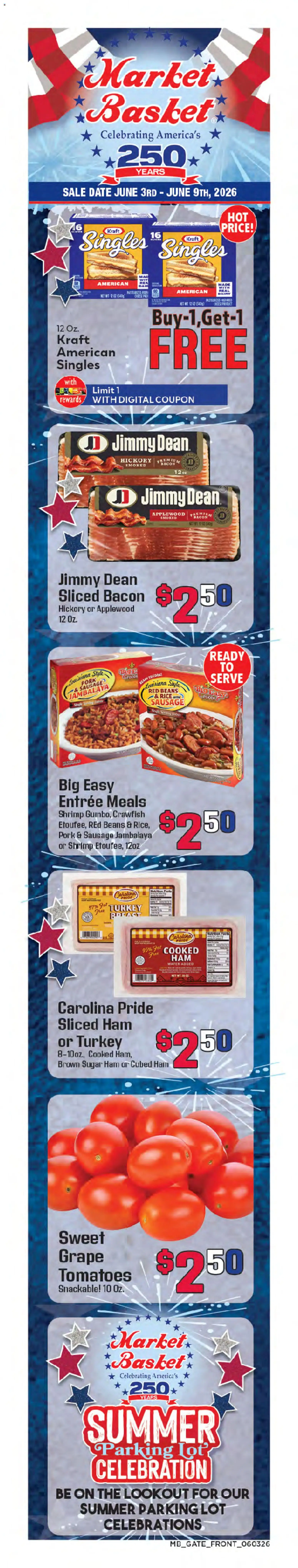 Ad Preview of Market Basket Market Basket Weekly Ad from 06/03/2026 - Date, Cheese, Rice, Bacon, Sugar, Sausage, Ham, Pork