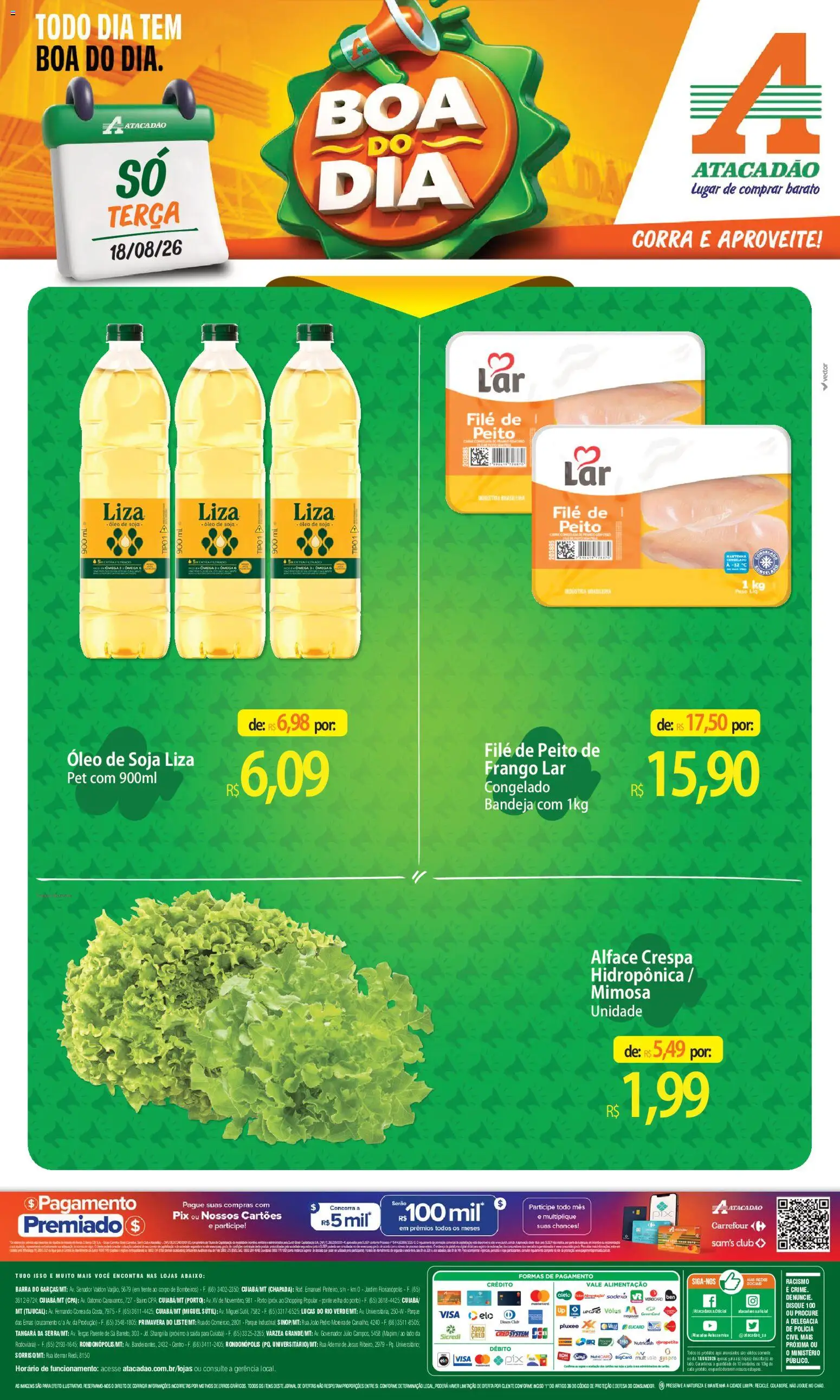 Pré-Visualização do folheto "Atacadão ofertas - MT" da loja Atacadão válido a partir de 18/08/2026 - Ômega 3, Óleo, Frango, Soja, Alface, Bandeja, Ômega