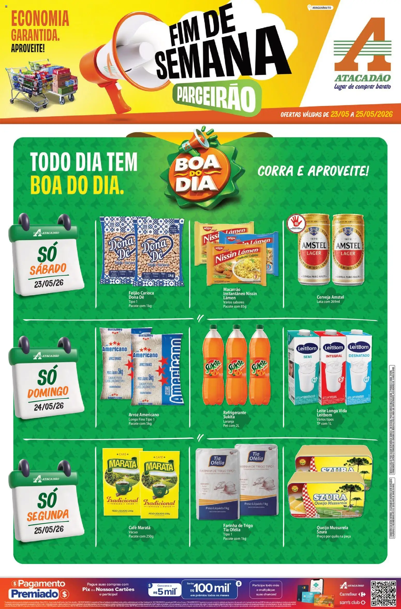 Pré-Visualização do folheto "Atacadão ofertas - TO" da loja Atacadão válido a partir de 23/05/2026 - Cerveja, Feijão, Leite, Queijo, Mussarela, Refrigerante, Farinha de trigo, Leite longa vida