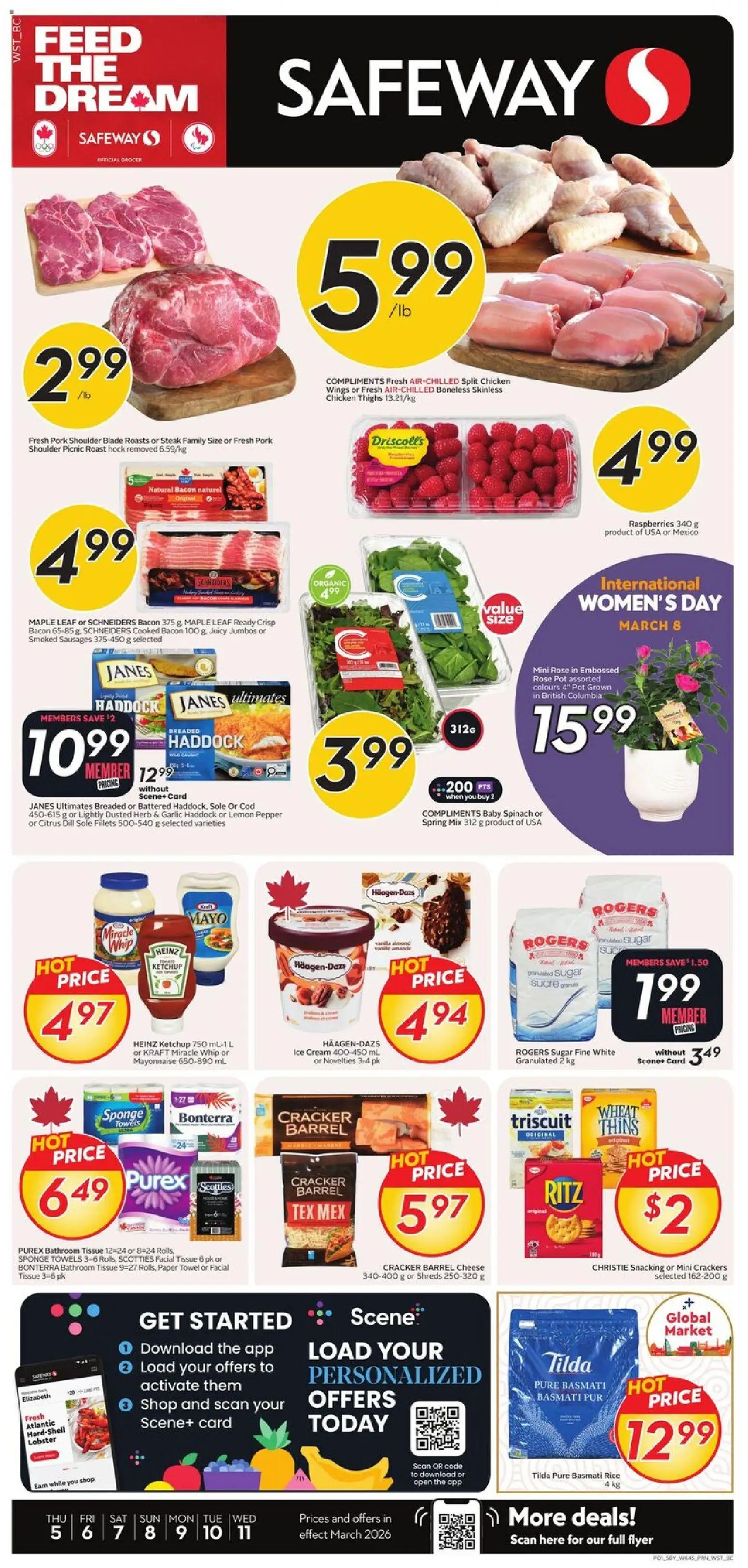 Preview of leaflet Safeway weekly flyer - BC from shop Safeway is valid from Mar 05, 2026 - Ice cream, Bacon, Sausages, Pork, Cream, Crackers, Basmati rice, Garlic