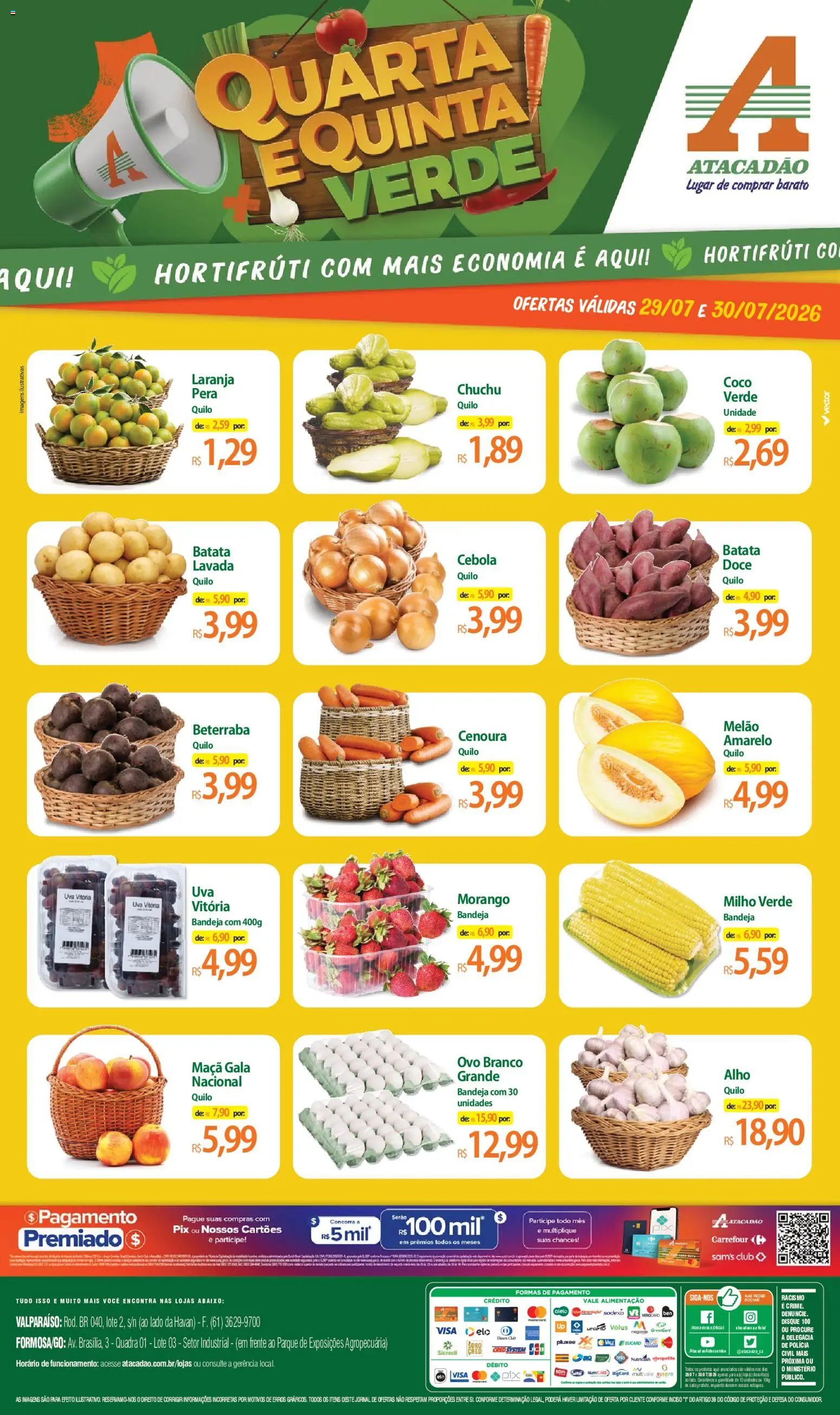 Pré-Visualização do folheto "Atacadão ofertas - GO" da loja Atacadão válido a partir de 29/07/2026 - Coco, Chuchu, Pera, Milho, Cebola, Melão, Alho, Milho verde