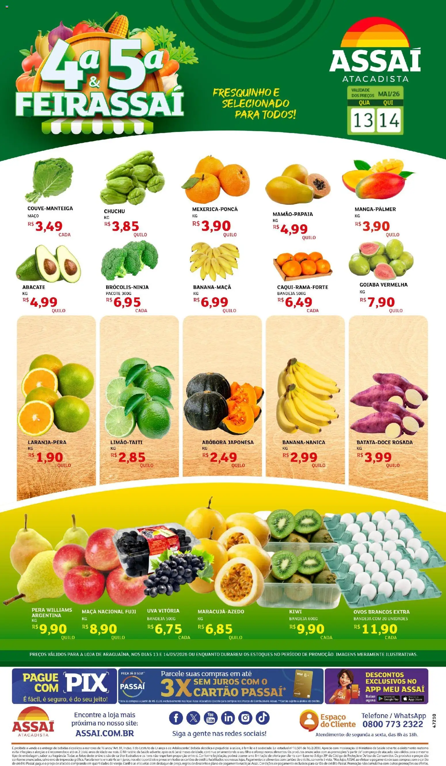 Pré-Visualização do folheto "Assaí Atacadista ofertas - TO" da loja Assaí Atacadista válido a partir de 14/05/2026 - Telefone, Kiwi, Uva, Bebidas, Ovos, Bebida, Chuchu, Alimentos