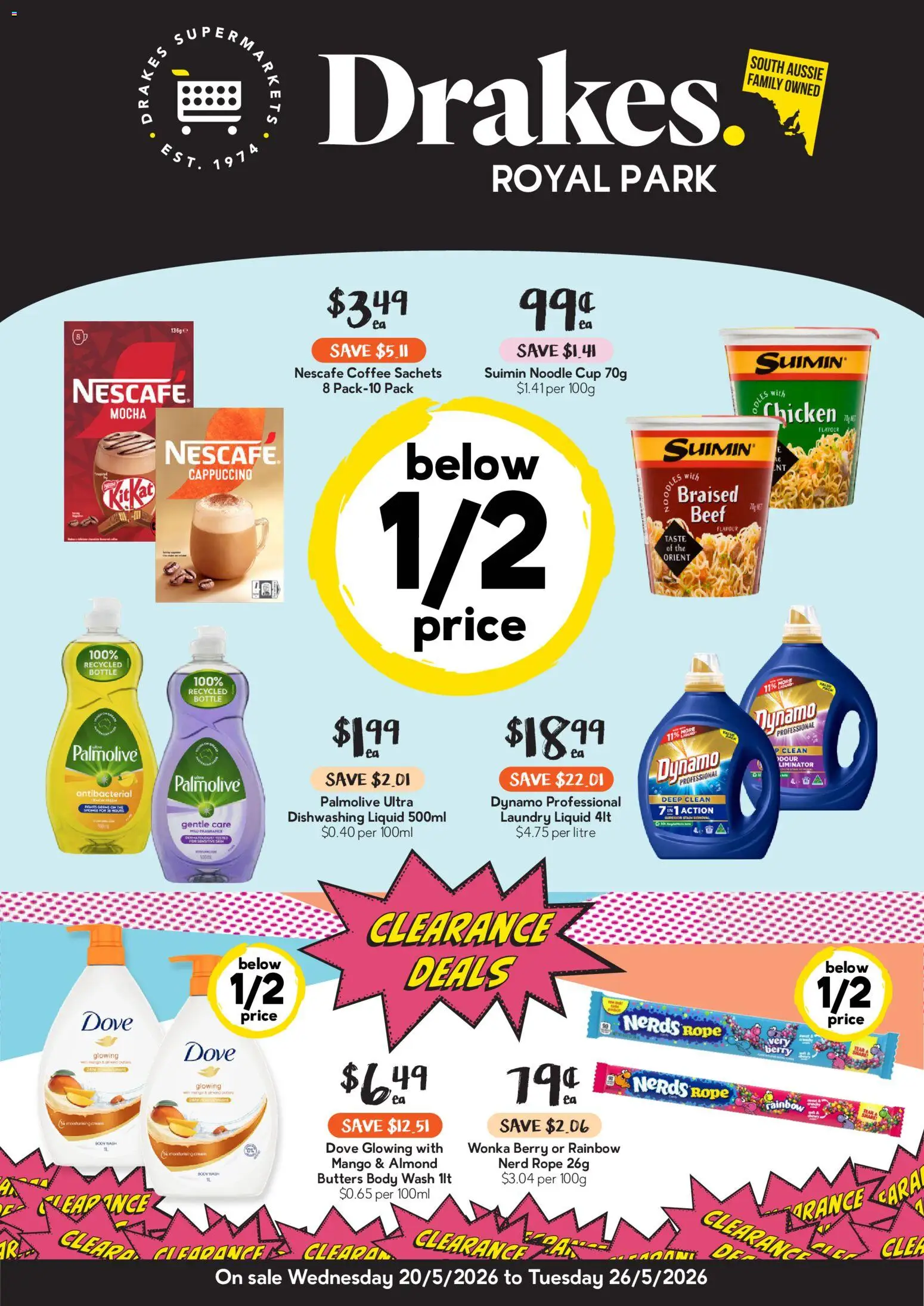 Preview of catalogue Drakes Royal park from shop Drakes valid 20/05/2026 - Chicken, Beef, Sachets, Cappuccino, Sponge, Mango, Nescafe, Laundry