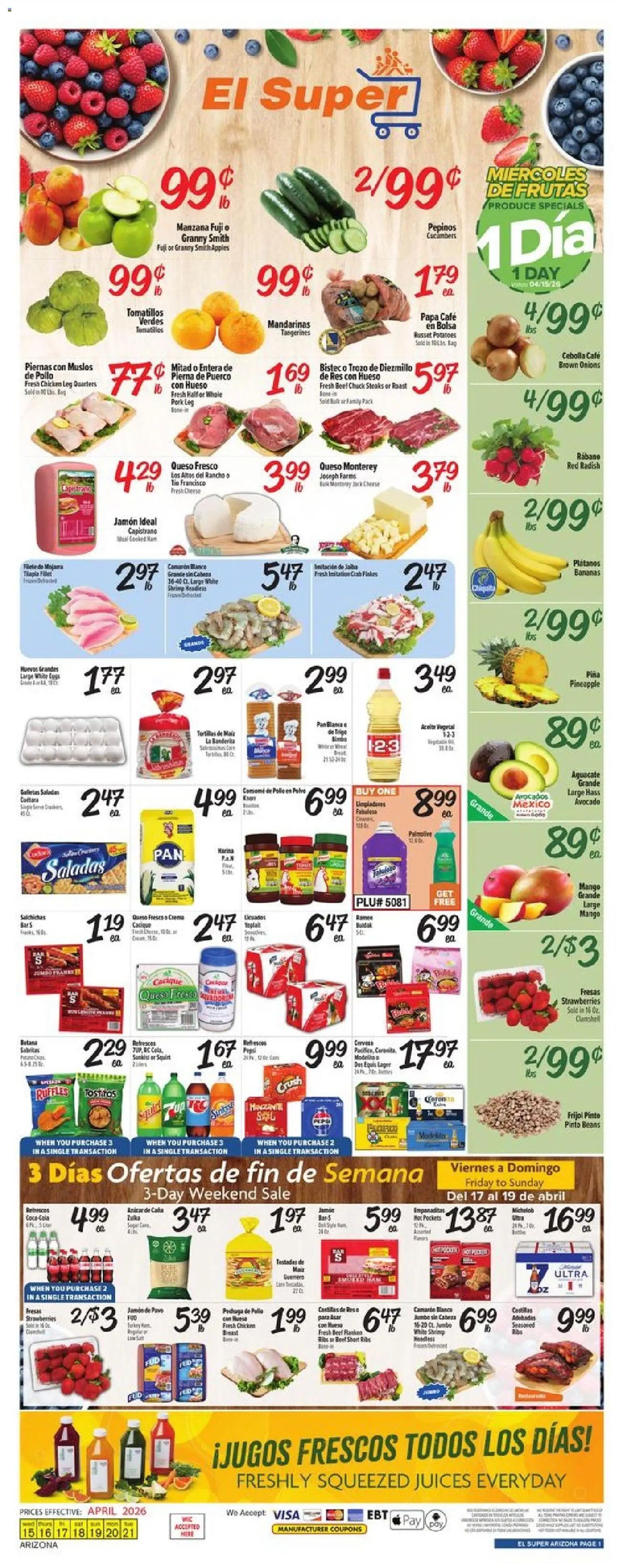 Ad Preview of El Super El Super Weekly Ad - AK from 04/15/2026 - Apples, Mango, Potatoes, Beans, Tortillas, Pork, Tangerines, Pork leg