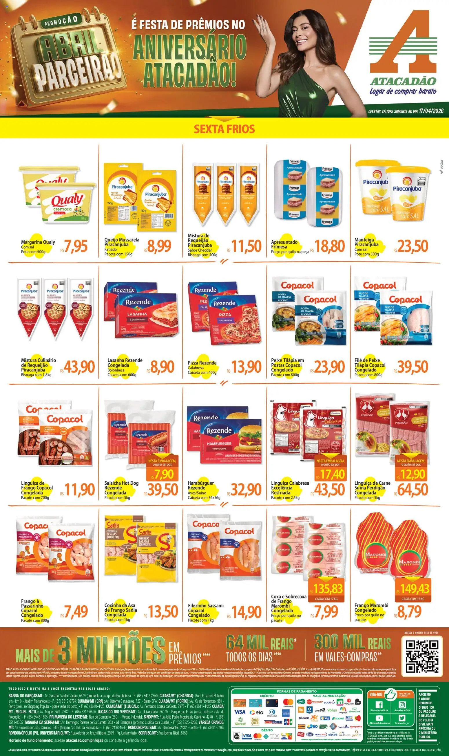 Pré-Visualização do folheto "Atacadão ofertas - MT" da loja Atacadão válido a partir de 17/04/2026 - Caixa, Pá, Carne, Frango, Mussarela, Tilápia, Filé de peixe, Carne de frango