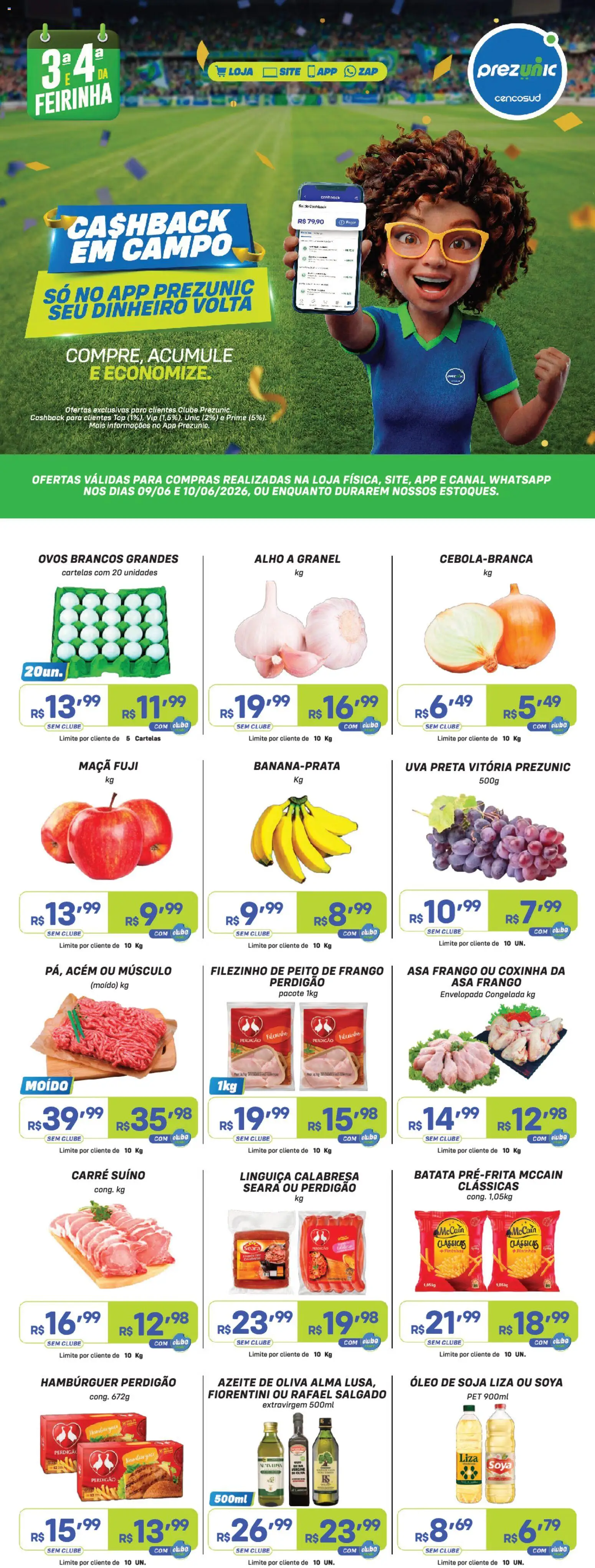 Pré-Visualização do folheto "Prezunic ofertas" da loja Prezunic válido a partir de 09/06/2026 - Hambúrguer, Uva, Óleo, Frango, Azeite, Soja, Alho, Acém