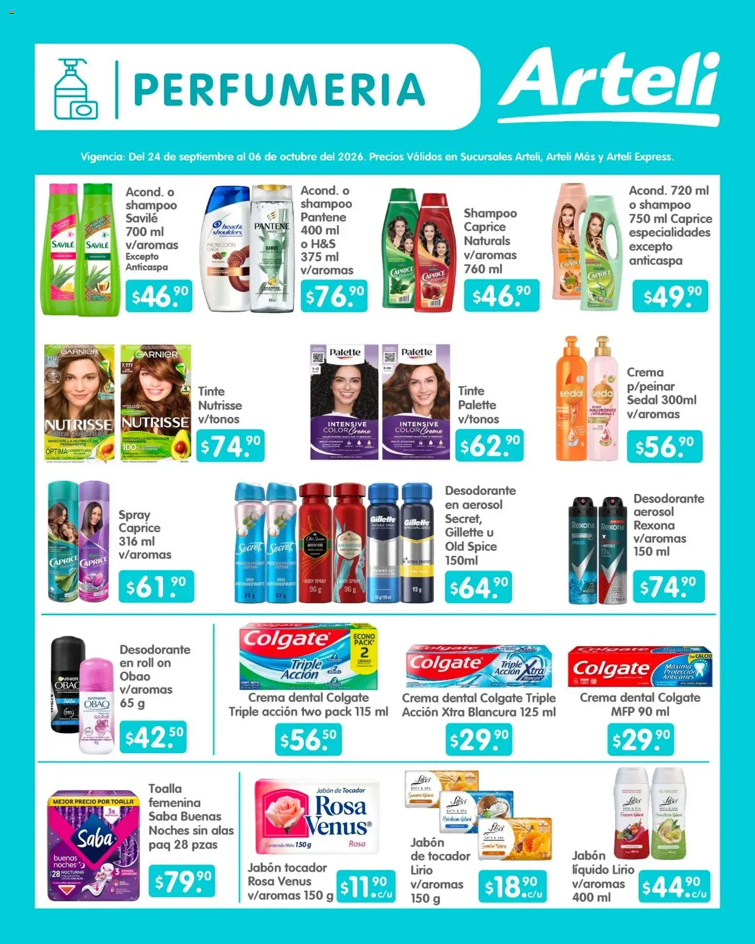Vista previa las ofertas de la tienda Arteli - Arteli folleto Quincenal desde el 24/09/2026 - Shampoo, Desodorante, Crema, Body, Jabón, Toalla, Mascarilla, Especialidades