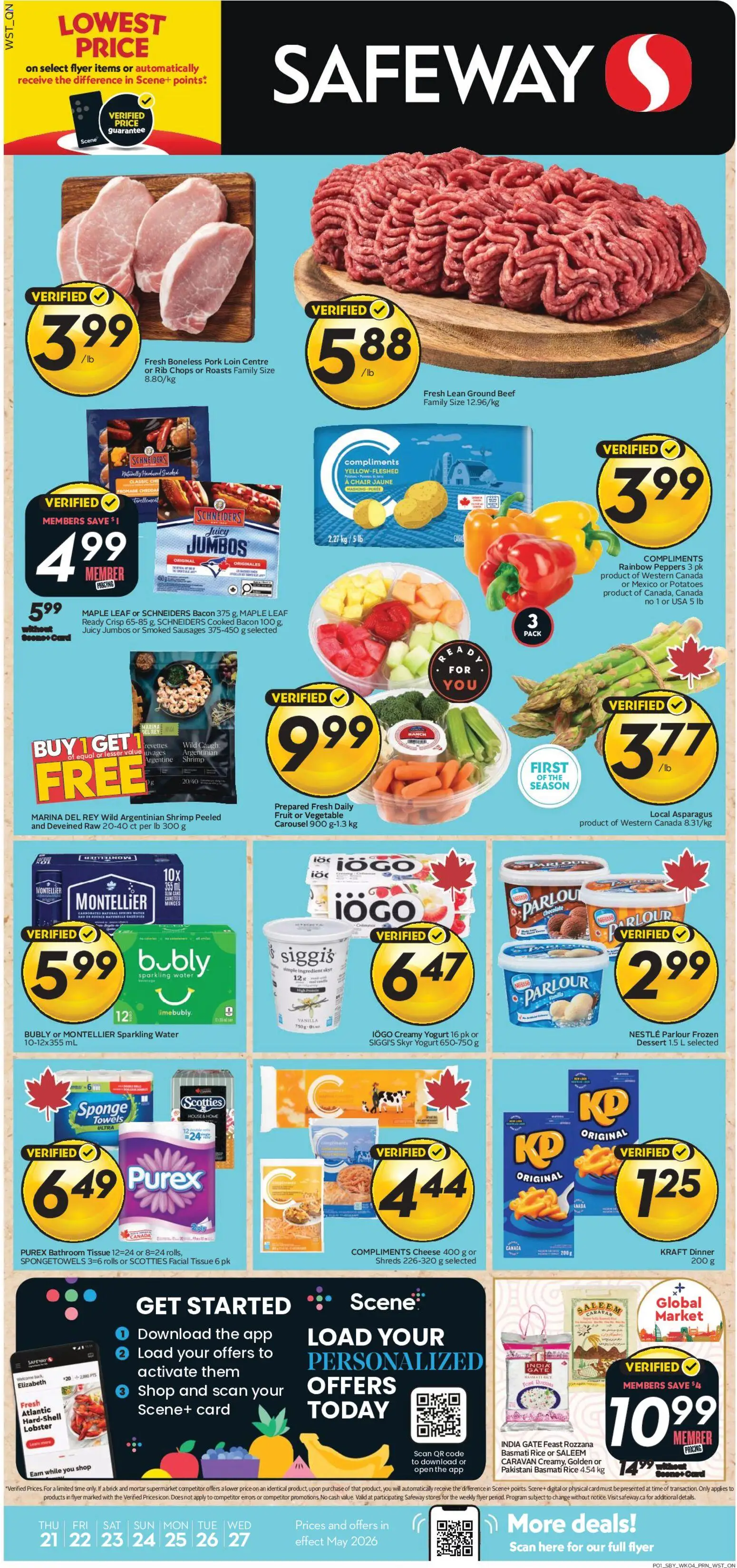 Preview of leaflet Safeway weekly flyer / circulaire from shop Safeway is valid from May 21, 2026 - Dessert, Chocolate, Potatoes, Rice, Beef, Bacon, Vanilla, Towels