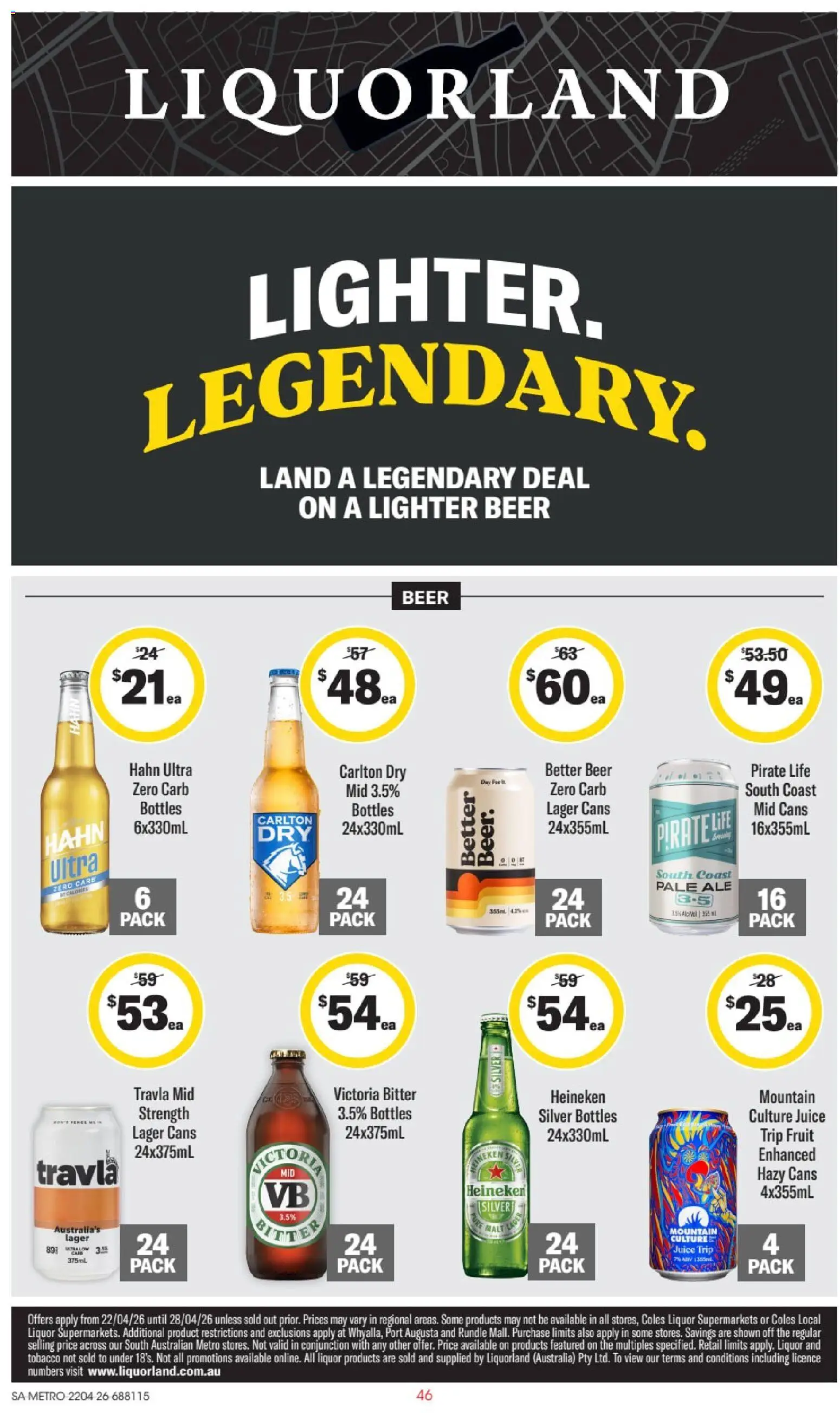 Preview of catalogue Liquorland catalogue SA from shop Liquorland valid 22/04/2026 - Heineken, Juice, Beer, Fruit