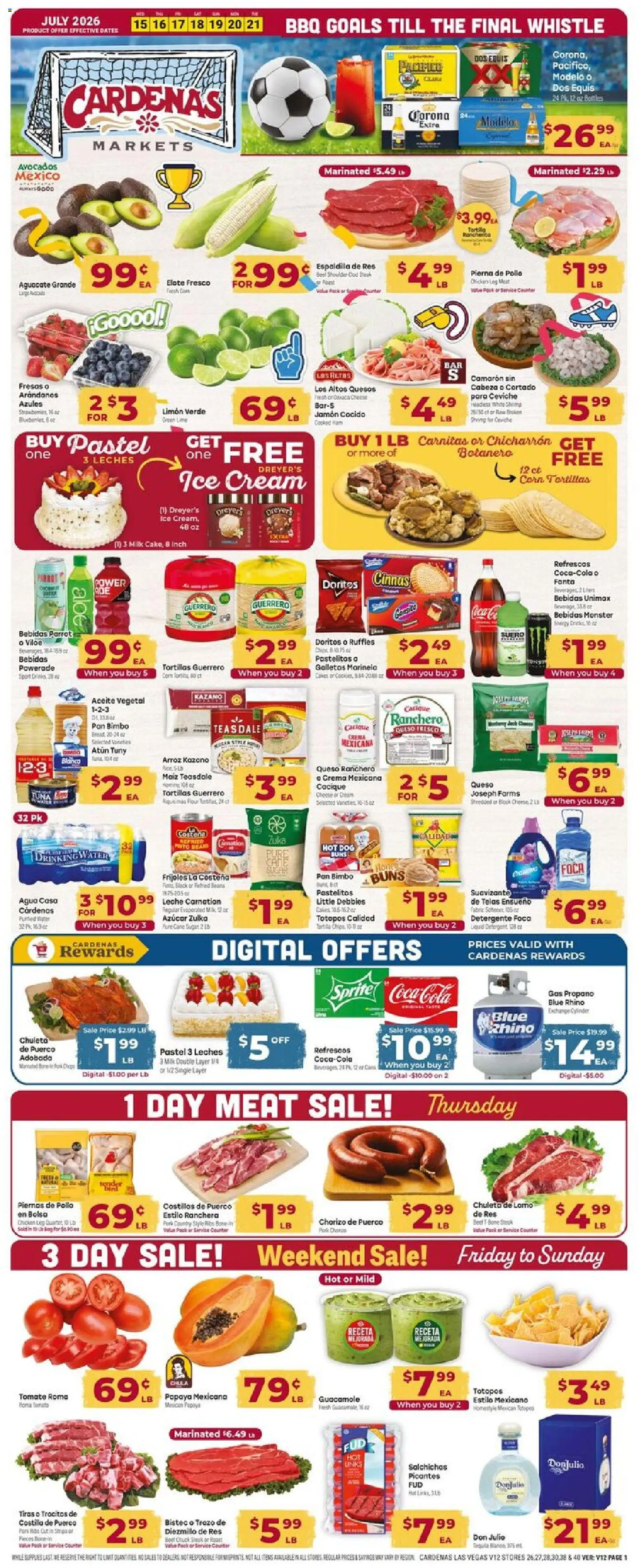Ad Preview of Cardenas Cardenas Weekly Ad from 07/15/2026 - Steak, Beet, Meat, Tuna, Detergent, Fanta, Cane sugar, Chicken