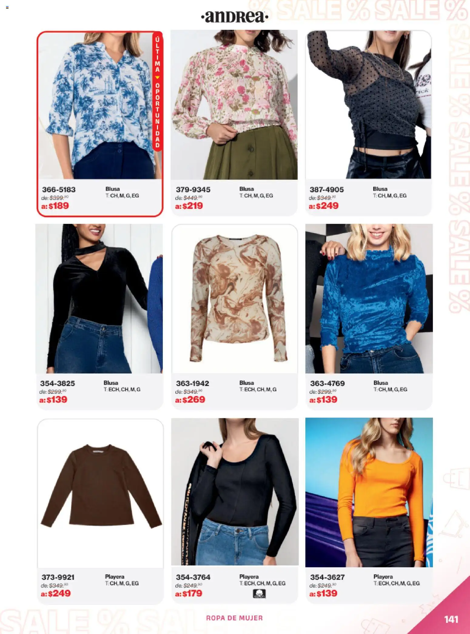 Vista previa las ofertas de la tienda Andrea - Catálogo Outlet desde el 21/12/2025 - Playera, Ropa, Blusa, Sal