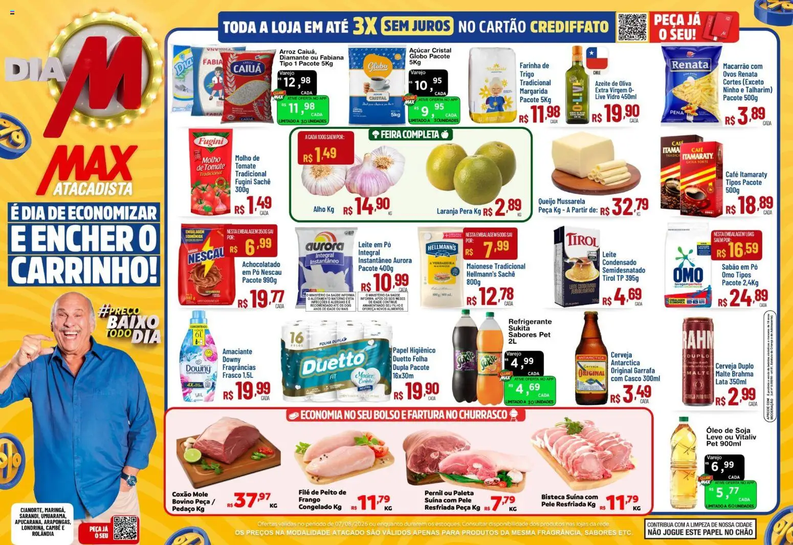 Pré-Visualização do folheto "Max Atacadista ofertas Dia M" da loja Max Atacadista válido a partir de 07/08/2026 - Ovos, Leite, Azeite, Soja, Azeite de oliva, Leite em pó, Sabão em pó, Farinha