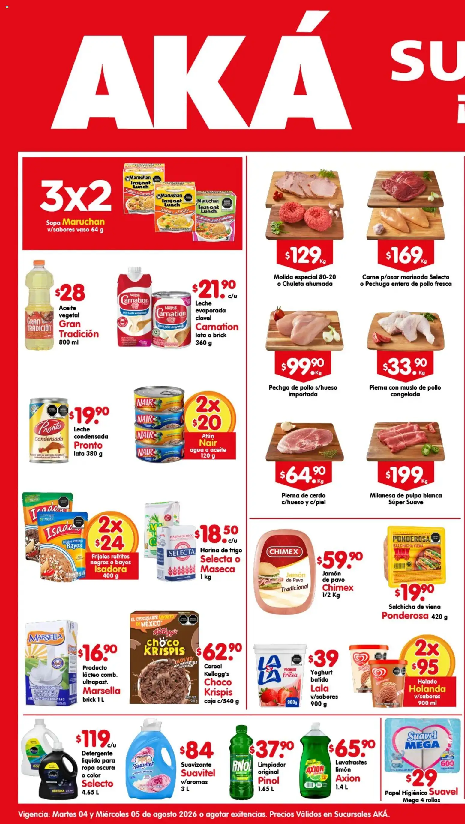 Vista previa las ofertas de la tienda Arteli - Arteli folleto Aká Superbodegas desde el 04/08/2026 - Leche, Aceite, Pavo, Cerdo, Sopa, Jamón, Pierna de cerdo, Chuleta
