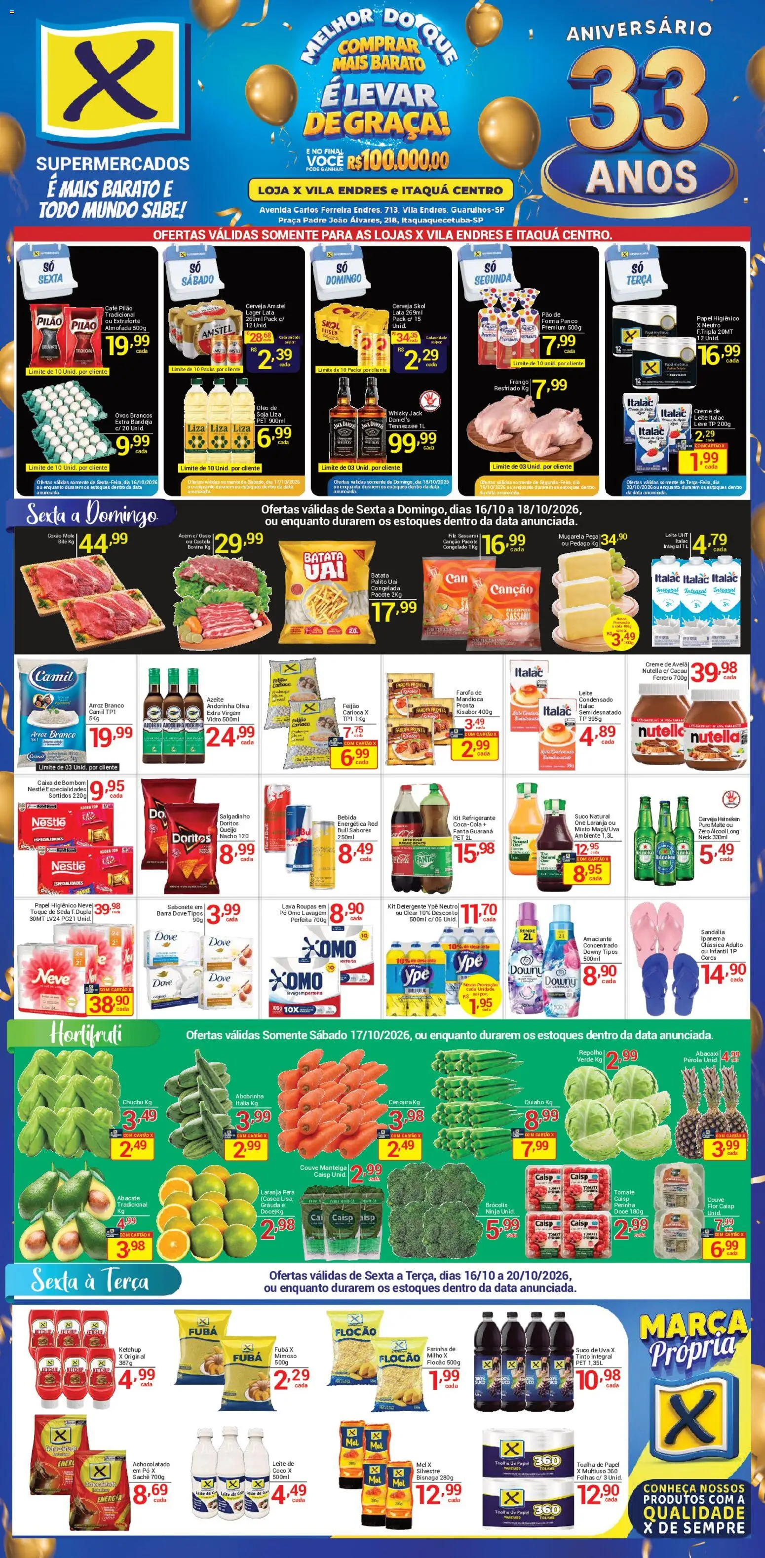Pré-Visualização do folheto "X Supermercados ofertas Vila Endres e Itaquá Centro" da loja X Supermercados válido a partir de 16/10/2026