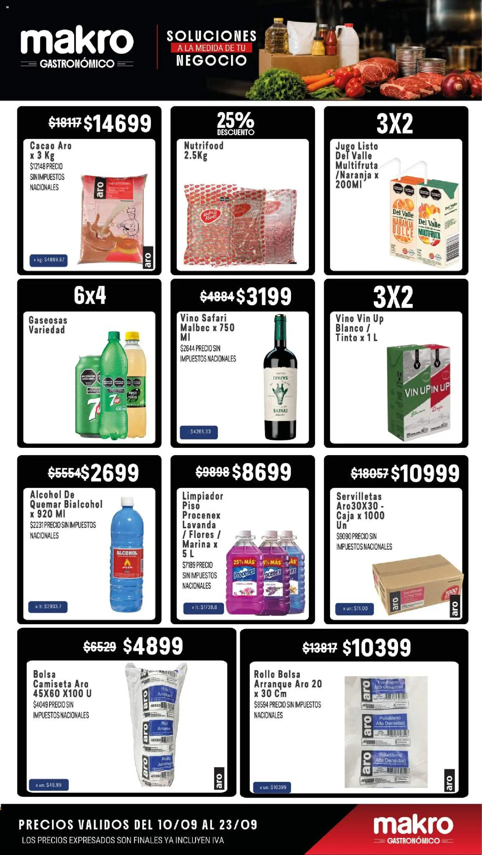 Vista previa del folleto de la tienda Makro válido desde el 10/09/2026 - Bolsa, Vino, Alcohol, Camiseta, Jugo, Cacao, Servilletas, Limpiador