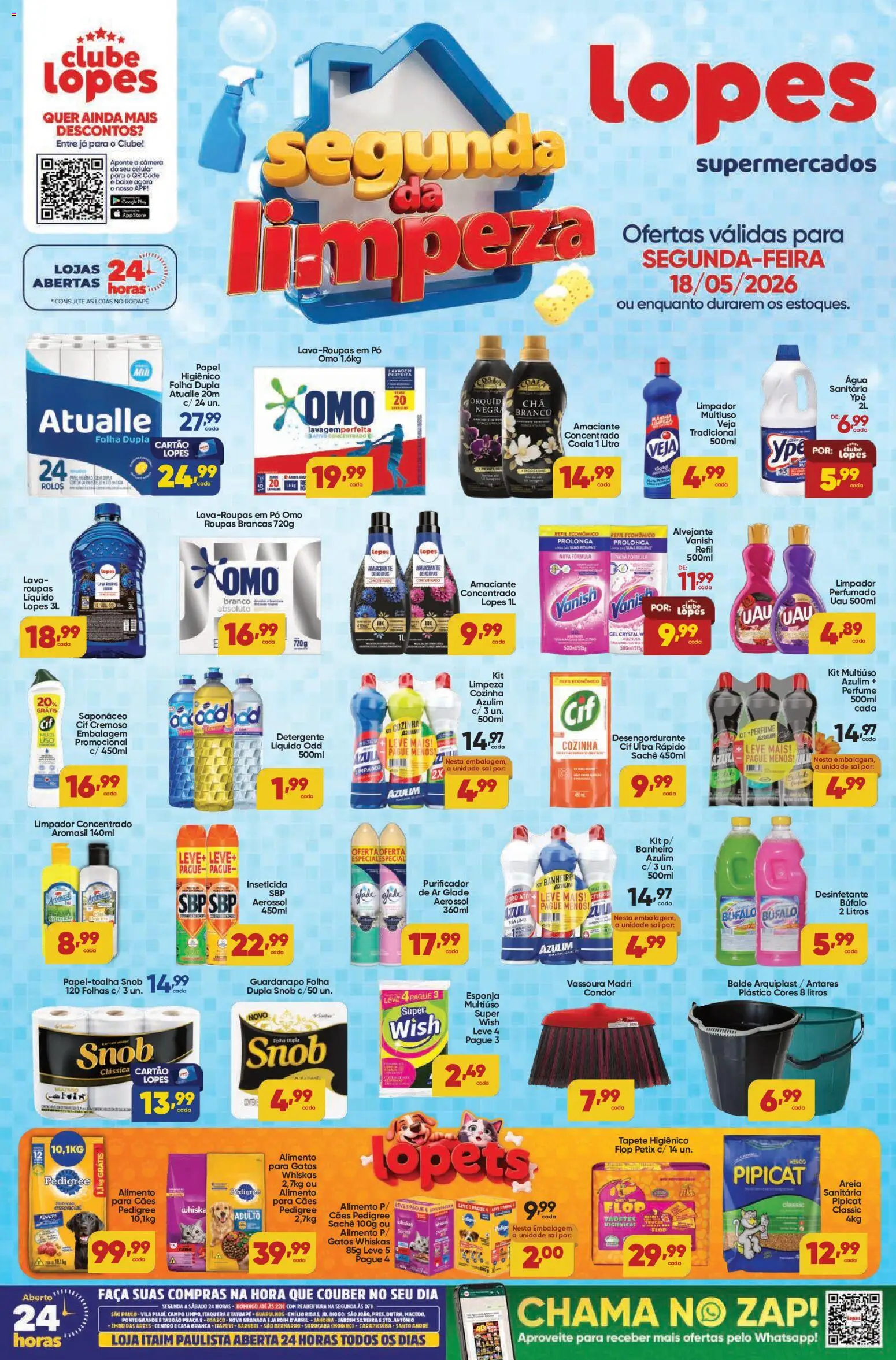 Pré-Visualização do folheto "Lopes Supermercados - Ofertas da semana" da loja Lopes Supermercados válido a partir de 18/05/2026 - Câmera, Água, Roupas, Vanish, Rodapé, Balde, Tapete higiênico, Saponáceo
