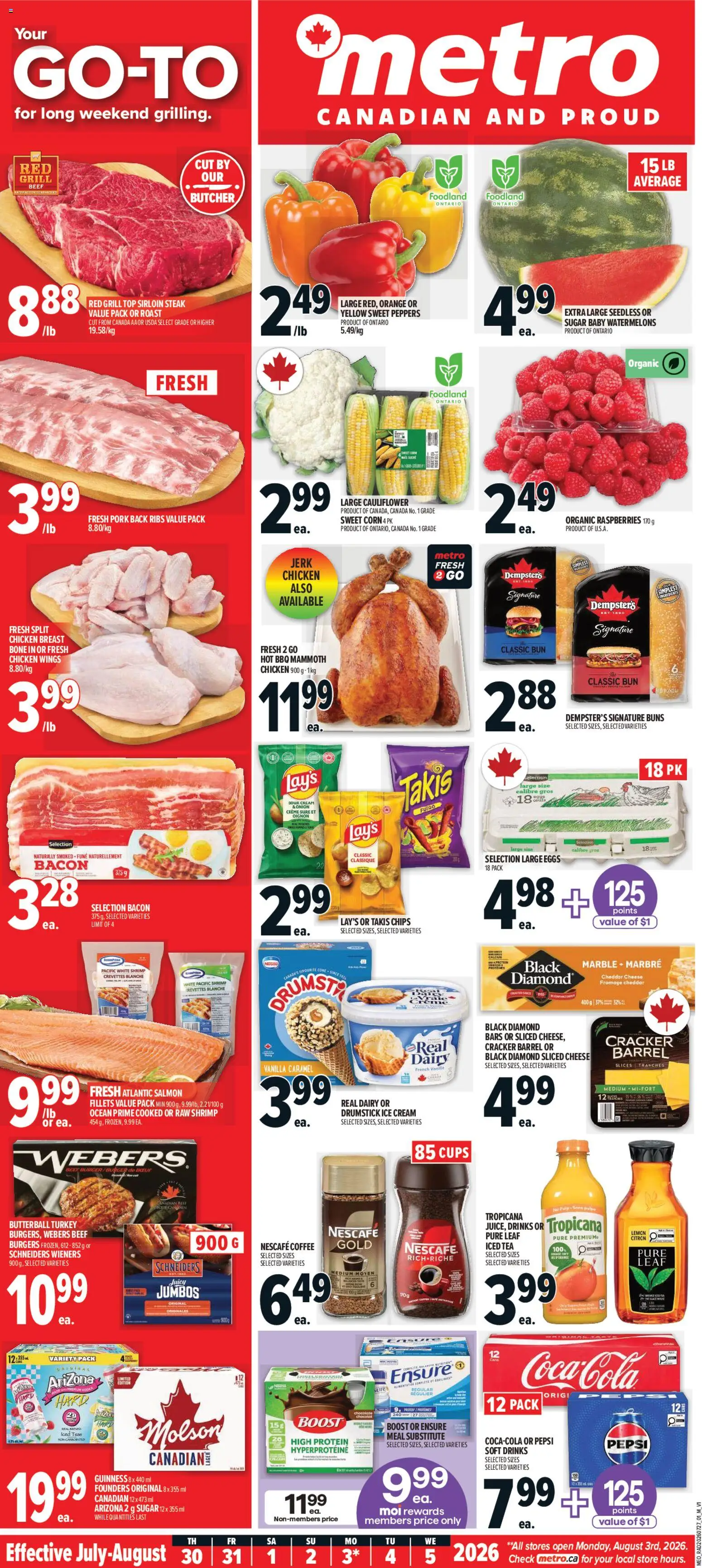 Preview of leaflet Metro weekly flyer / circulaire from shop Metro is valid from Jul 30, 2026 - Ice cream, Turkey, Chocolate, Ice, Beef, Corn, Roast, Iced tea