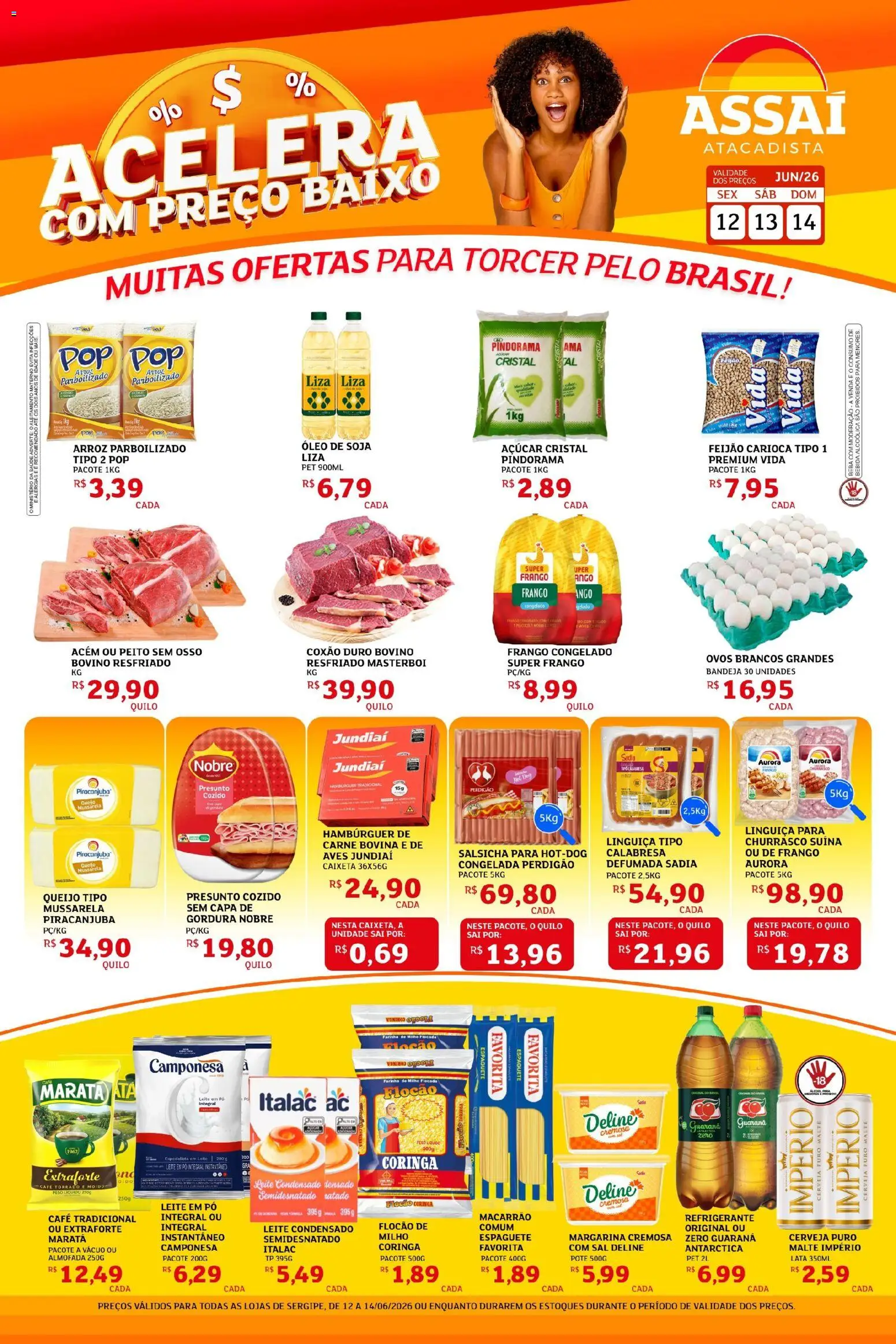 Pré-Visualização do folheto "Assaí Atacadista ofertas - SE" da loja Assaí Atacadista válido a partir de 12/06/2026 - Cerveja, Ovos, Bebida, Açúcar, Baixo, Arroz parboilizado, Farinha, Carne bovina