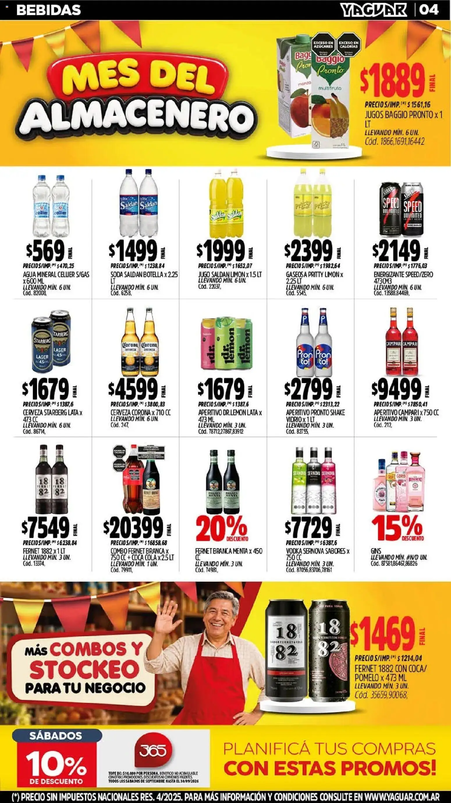 Vista previa del folleto de la tienda Yaguar válido desde el 28/09/2026 - Agua, Cerveza, Campari, Limón, Cerveza Corona, Gaseosa, Soda, Agua mineral