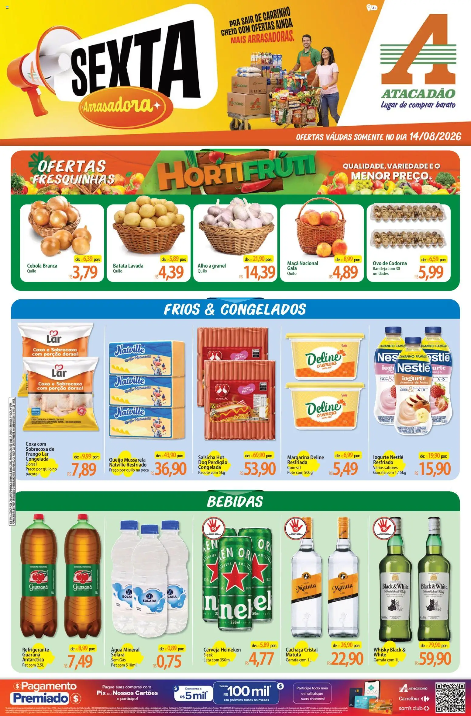 Pré-Visualização do folheto "Atacadão ofertas - AL" da loja Atacadão válido a partir de 14/08/2026 - Heineken, Frutas, Cerveja, Sal, Salsicha, Queijo, Cerveja Heineken, Bandeja