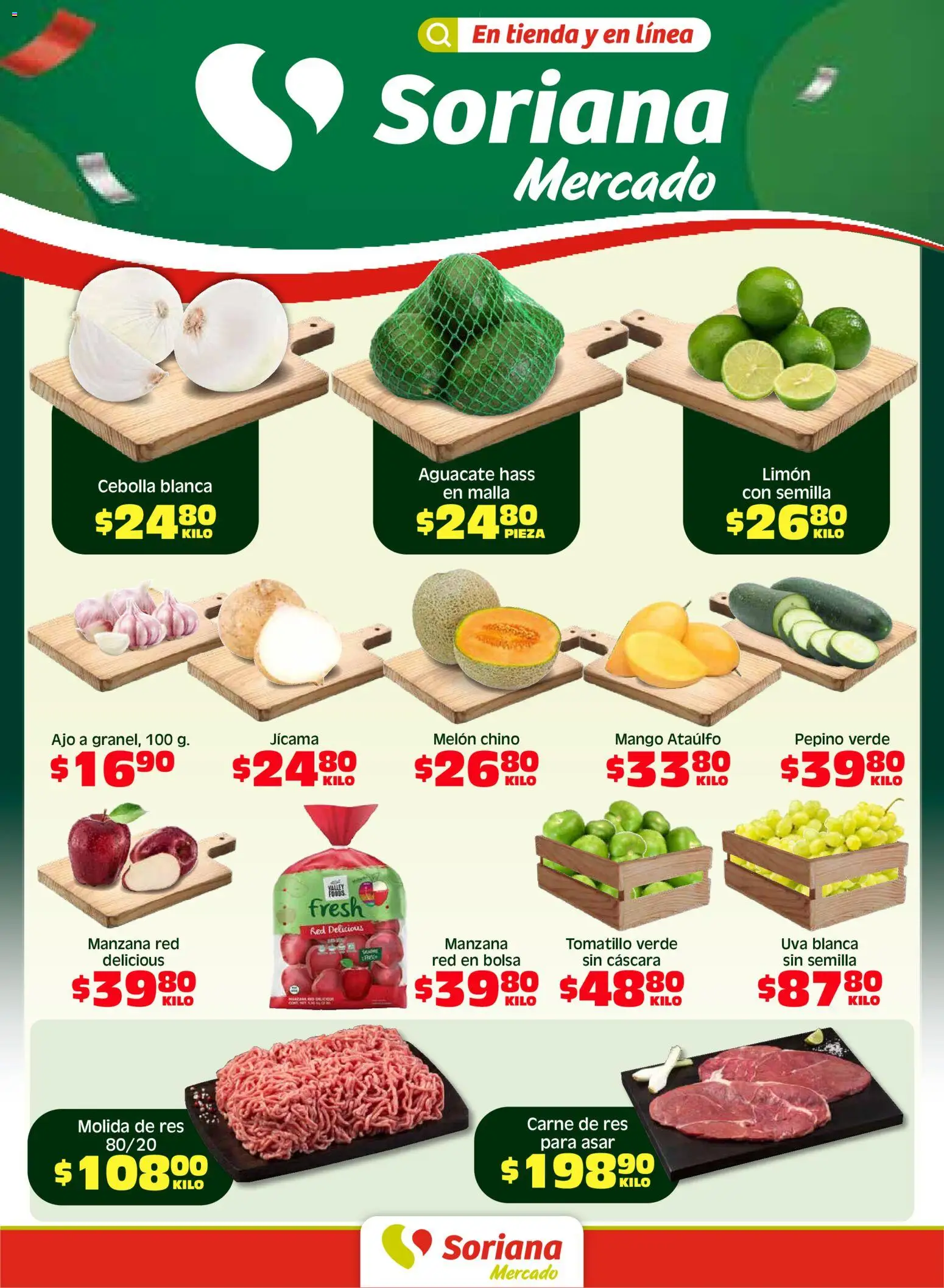 Vista previa las ofertas de la tienda Soriana - Soriana Fin de Semana Mercado: Ags, Nay, Jal, Qro, Col, Mich, Gto, Hgo, Tlax, Mor, Pue, Gro, Oax, Edo. de Mex, CDMX, Zac y SLP desde el 08/05/2026 