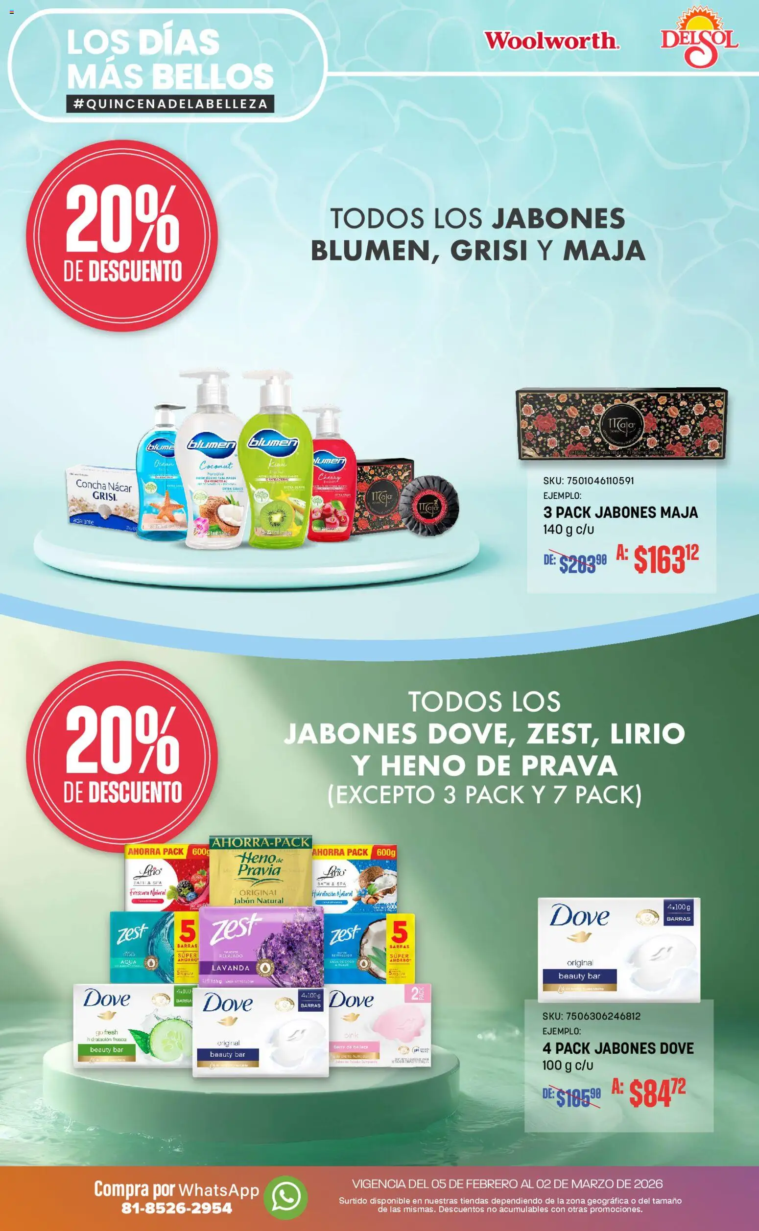 Vista previa las ofertas de la tienda Del Sol y Woolworth - Catálogo desde el 05/02/2026 - Coco, Jabón, Col, Agave, Barra