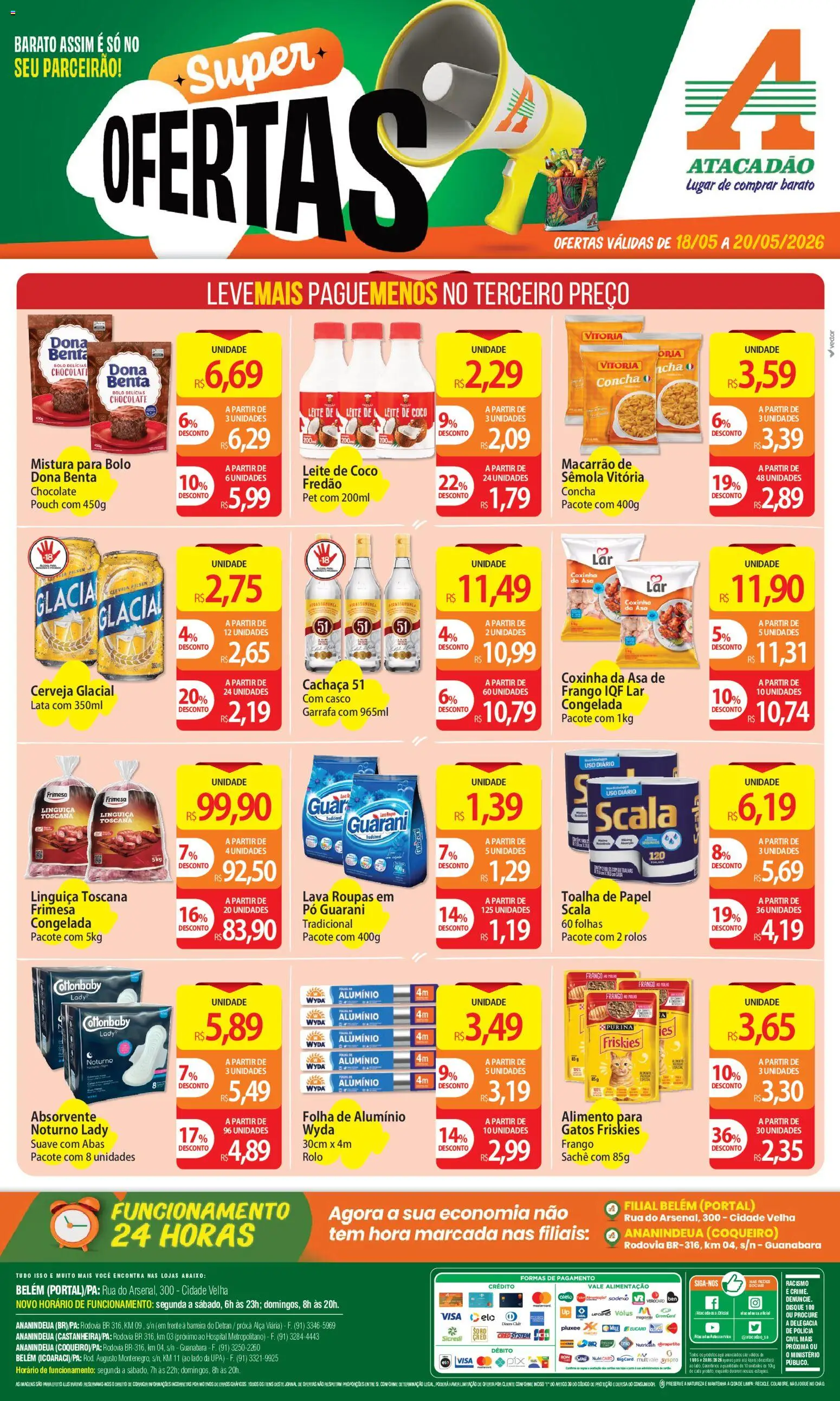 Pré-Visualização do folheto "Atacadão ofertas - PA" da loja Atacadão válido a partir de 18/05/2026 - Coco, Macarrão, Roupas, Absorvente, Chá, Linguiça, Leite de coco, Rolo