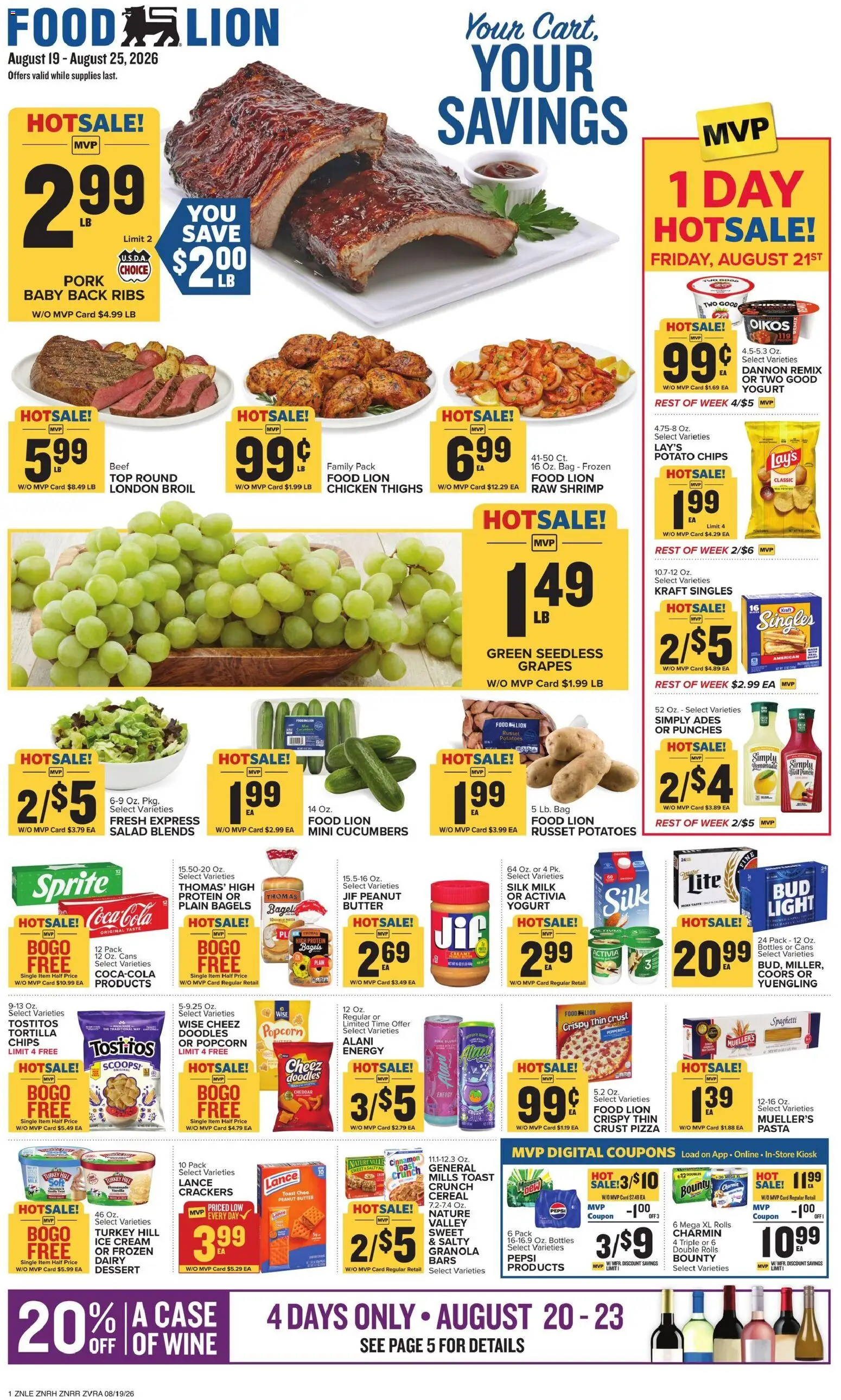 Ad Preview of Food Lion Food Lion Weekly Ad from 08/19/2026 - Pizza, Ice cream, Popcorn, Shrimp, Milk, Yogurt, Grapes, Pork