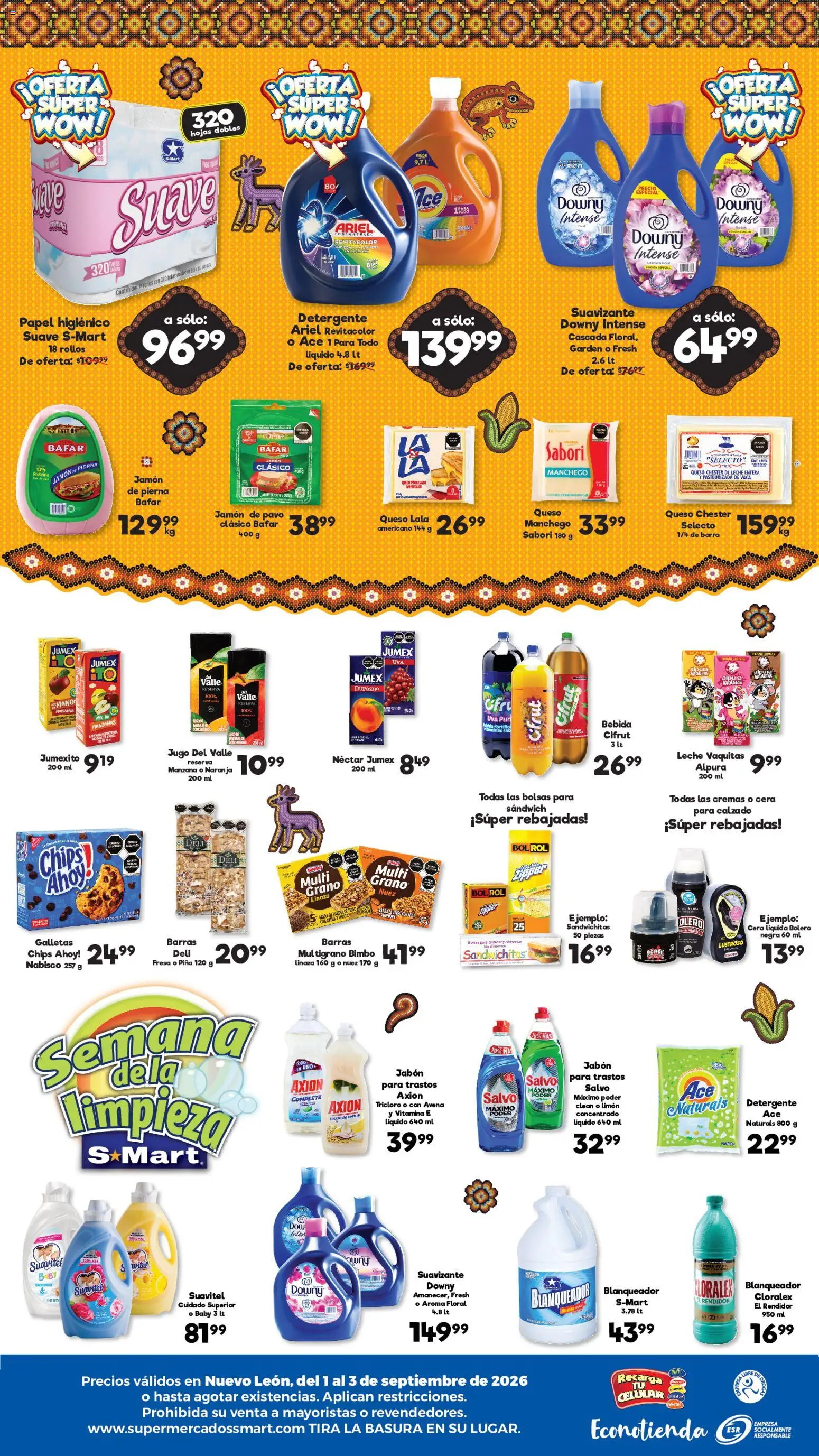 Vista previa las ofertas de la tienda S-Mart - S-Mart folleto Ofertas de feria Monterrey desde el 01/09/2026 - Mango, Manzana, Manzanas, Leche, Durazno, Pavo, Jabón, Nuez