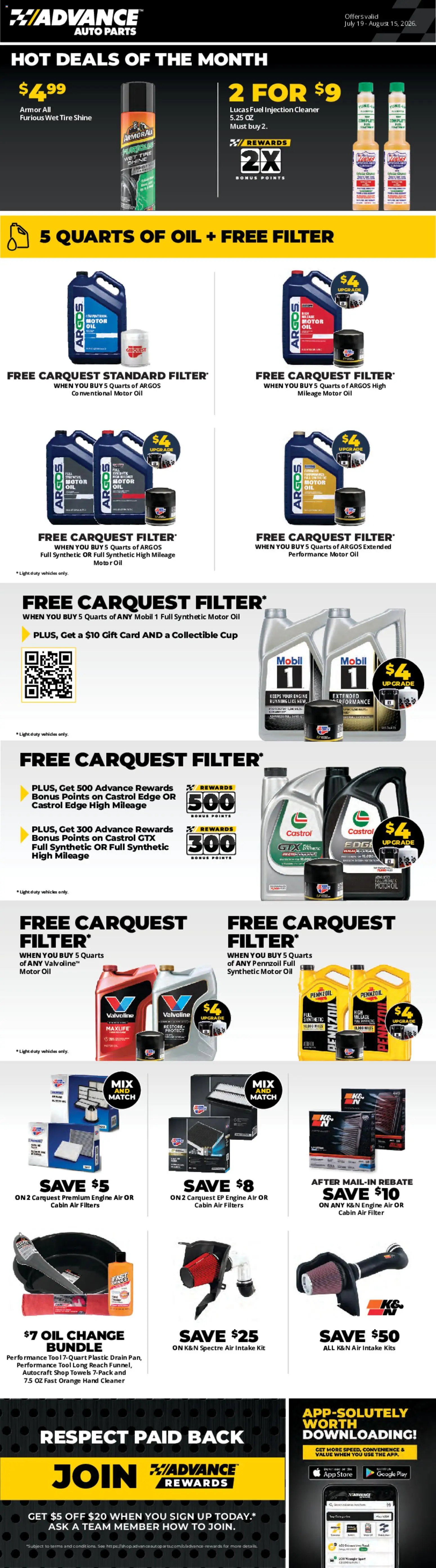 Ad Preview of Advance Auto Parts Advance Auto Parts Weekly Ad from 07/19/2026