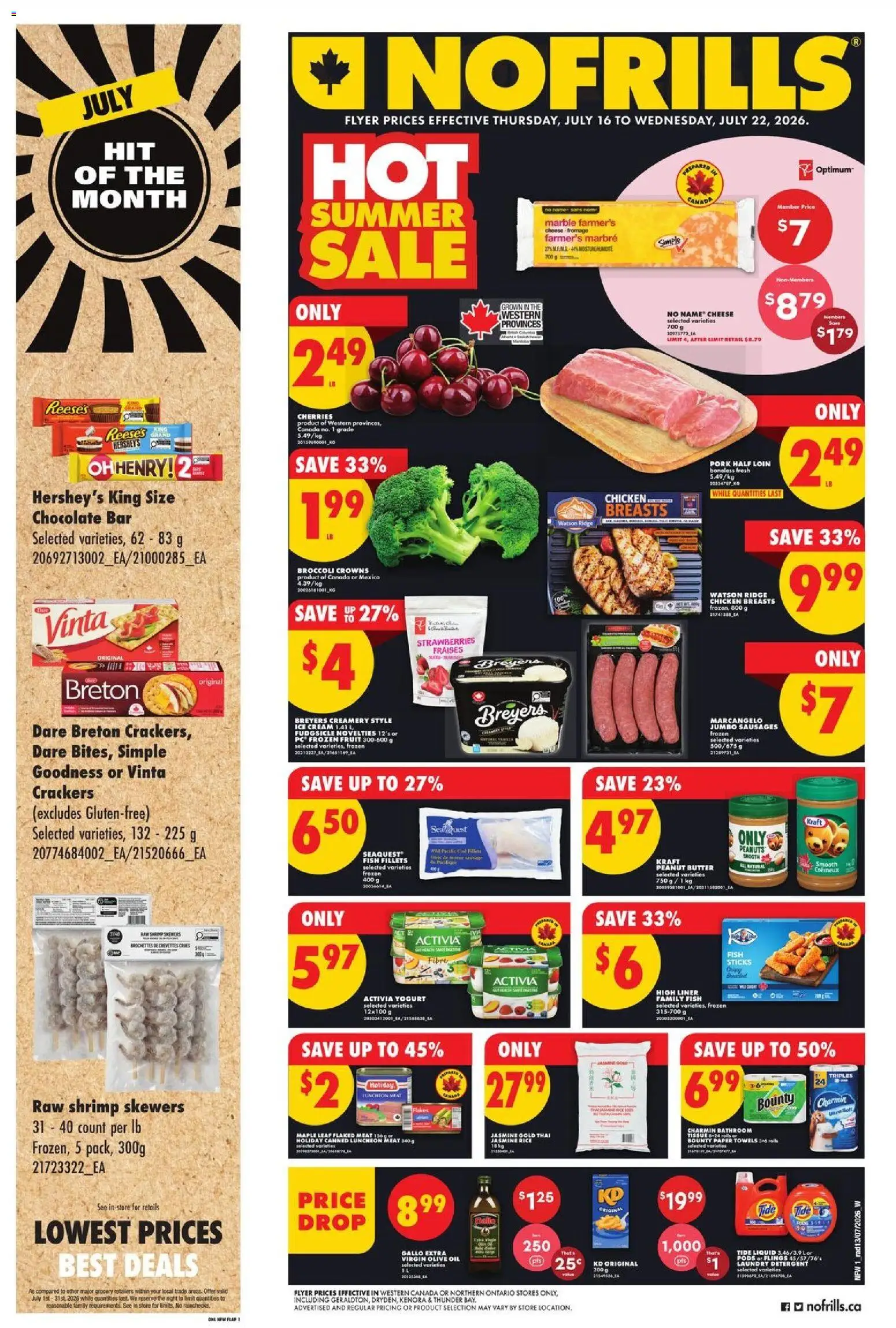 Preview of leaflet No Frills weekly flyer - AB from shop No Frills is valid from Jul 16, 2026 - Ice cream, Strawberries, Peanuts, Peanut butter, Pork, Crackers, Paper towels, Towels