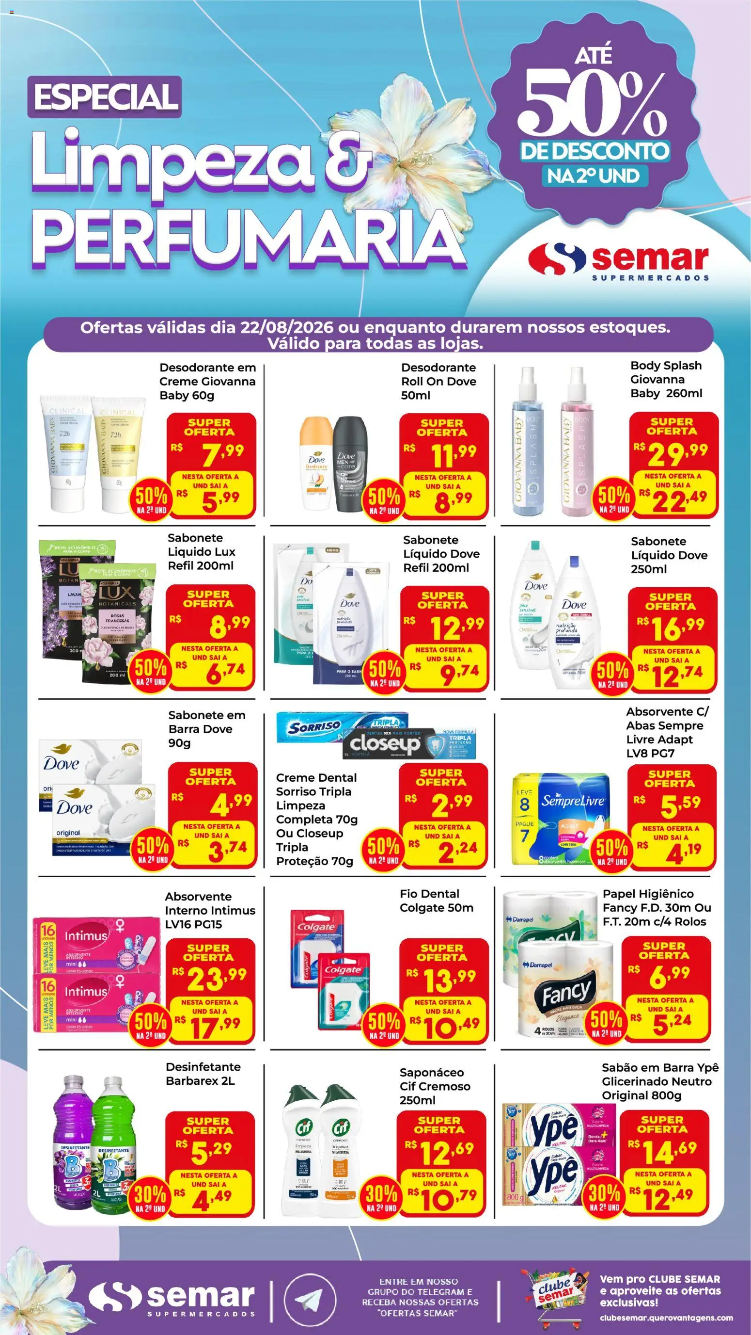 Pré-Visualização do folheto "Semar Supermercado ofertas Limpeza e Perfumaria" da loja Semar Supermercado válido a partir de 22/08/2026
