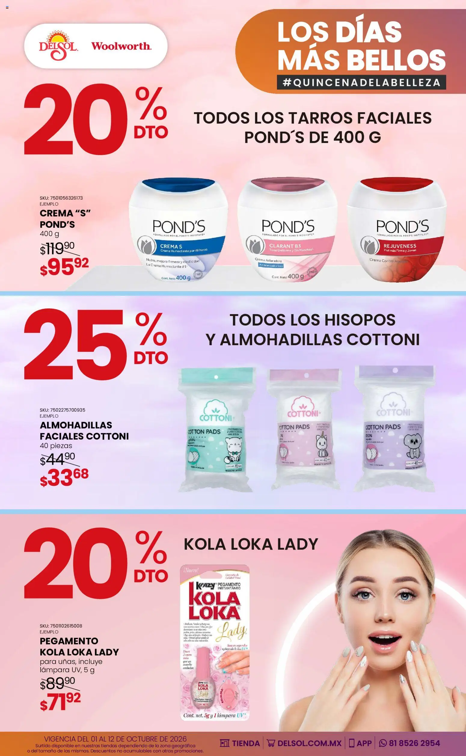 Vista previa las ofertas de la tienda Del Sol y Woolworth - Del Sol y Woolworth catálogo Los días más bellos - Quincena Belleza desde el 01/10/2026 - Lámpara, Crema, Pegamento