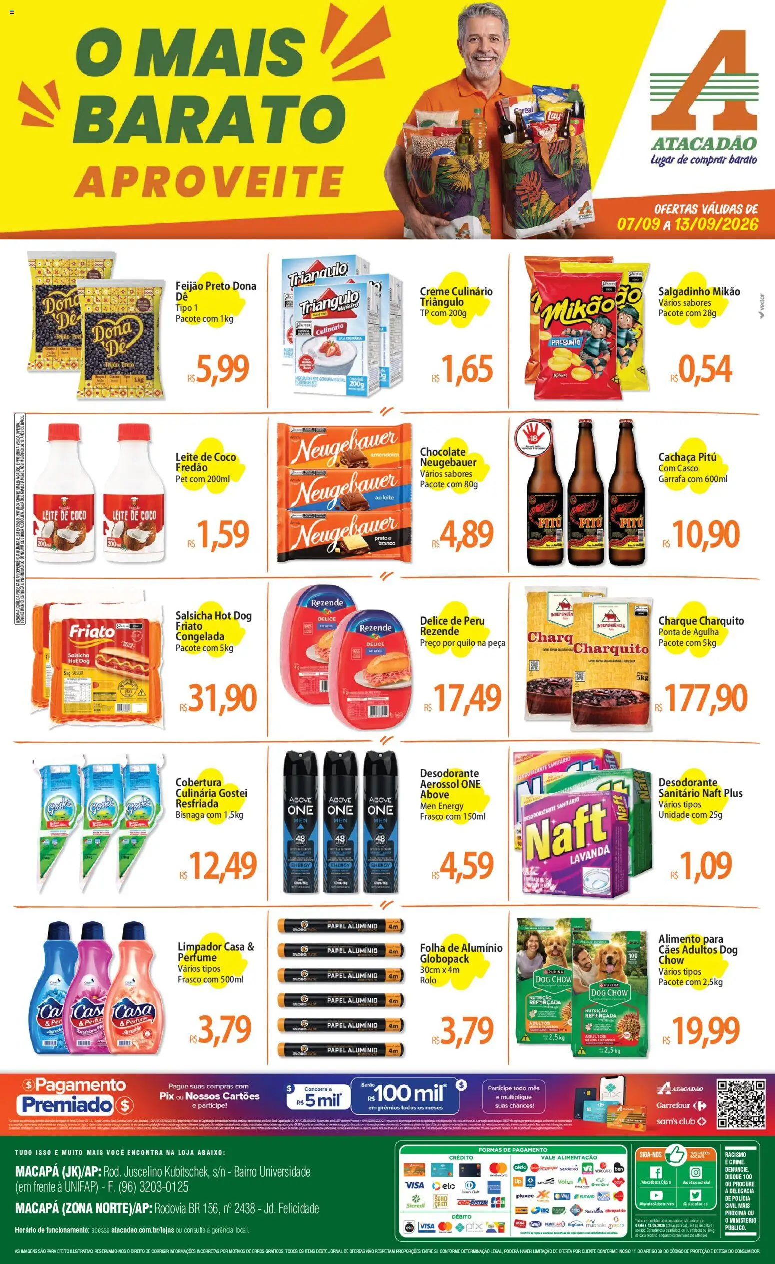 Pré-Visualização do folheto "Atacadão ofertas - AP" da loja Atacadão válido a partir de 07/09/2026 - Perfume, Peru, Desodorante, Amendoim, Salsicha, Leite, Cachaça, Creme