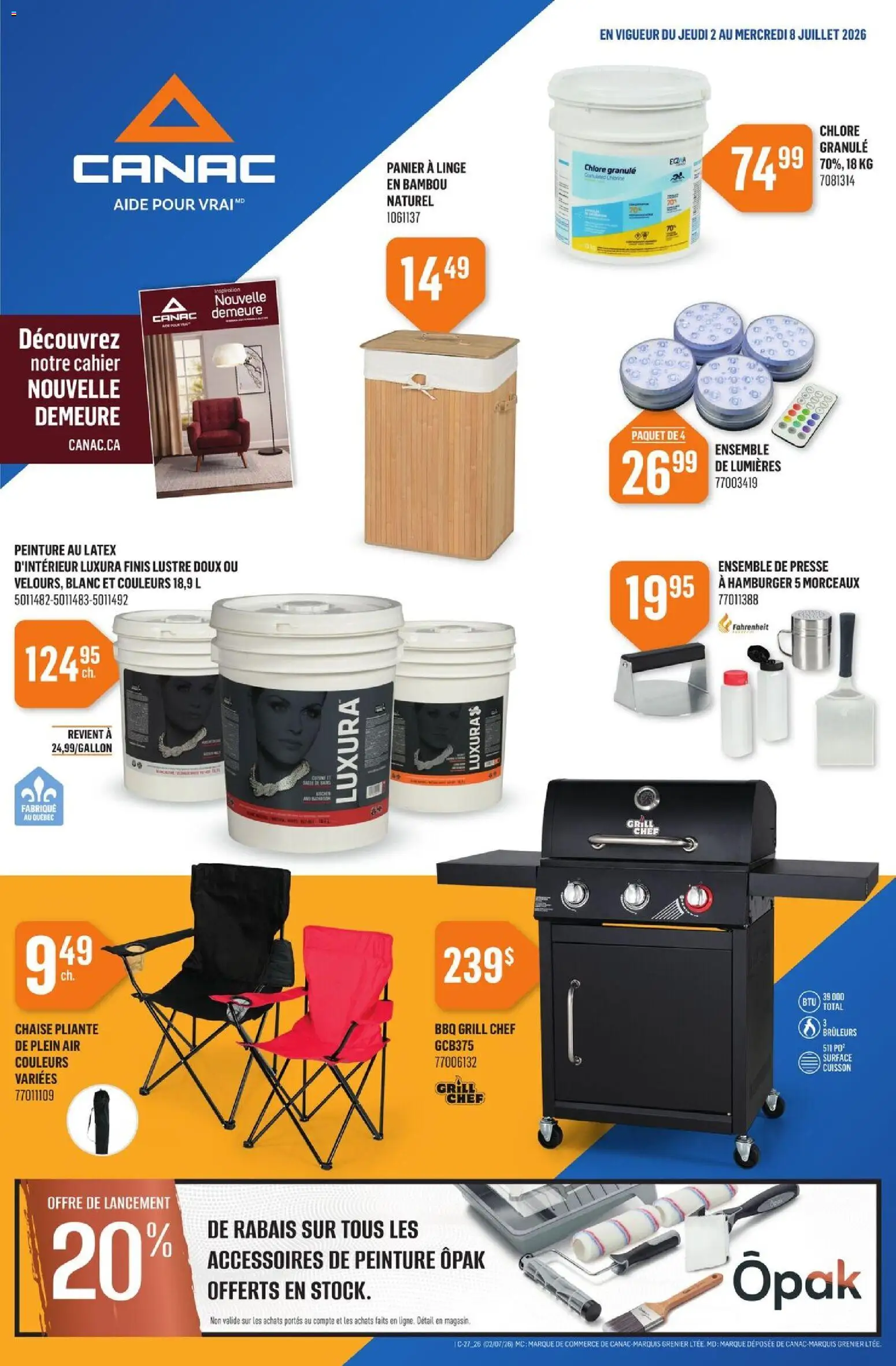 Preview of leaflet Canac circulaire from shop Canac is valid from Jul 02, 2026 - Hamburger, Grill