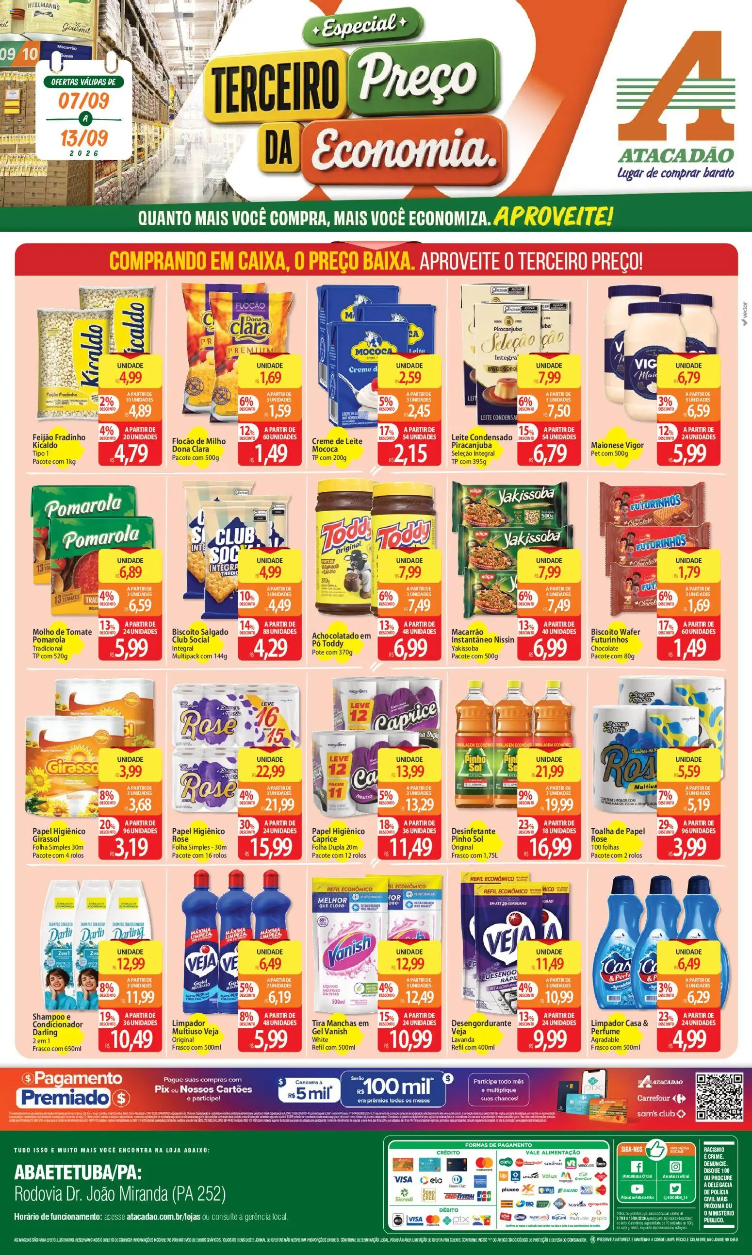 Pré-Visualização do folheto "Atacadão ofertas - PA" da loja Atacadão válido a partir de 07/09/2026 - Pá, Desinfetante, Tomates, Creme, Papel higiênico, Pó, Tira manchas, Maionese vigor