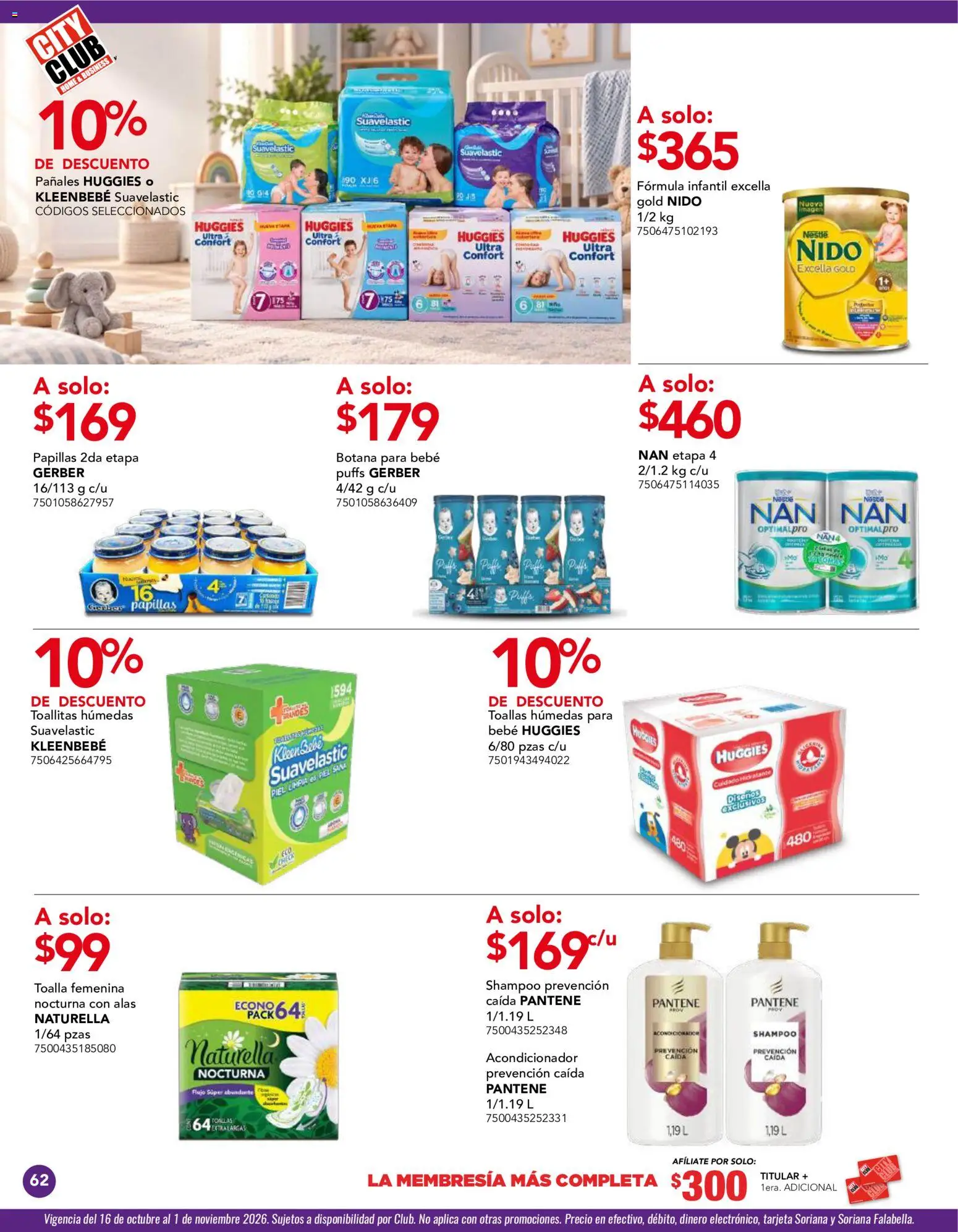 Vista previa las ofertas de la tienda City Club - City Club catálogo desde el 01/10/2026 - Shampoo, Toallitas húmedas, Pañales, Toalla, Toallas, Acondicionador, Papillas