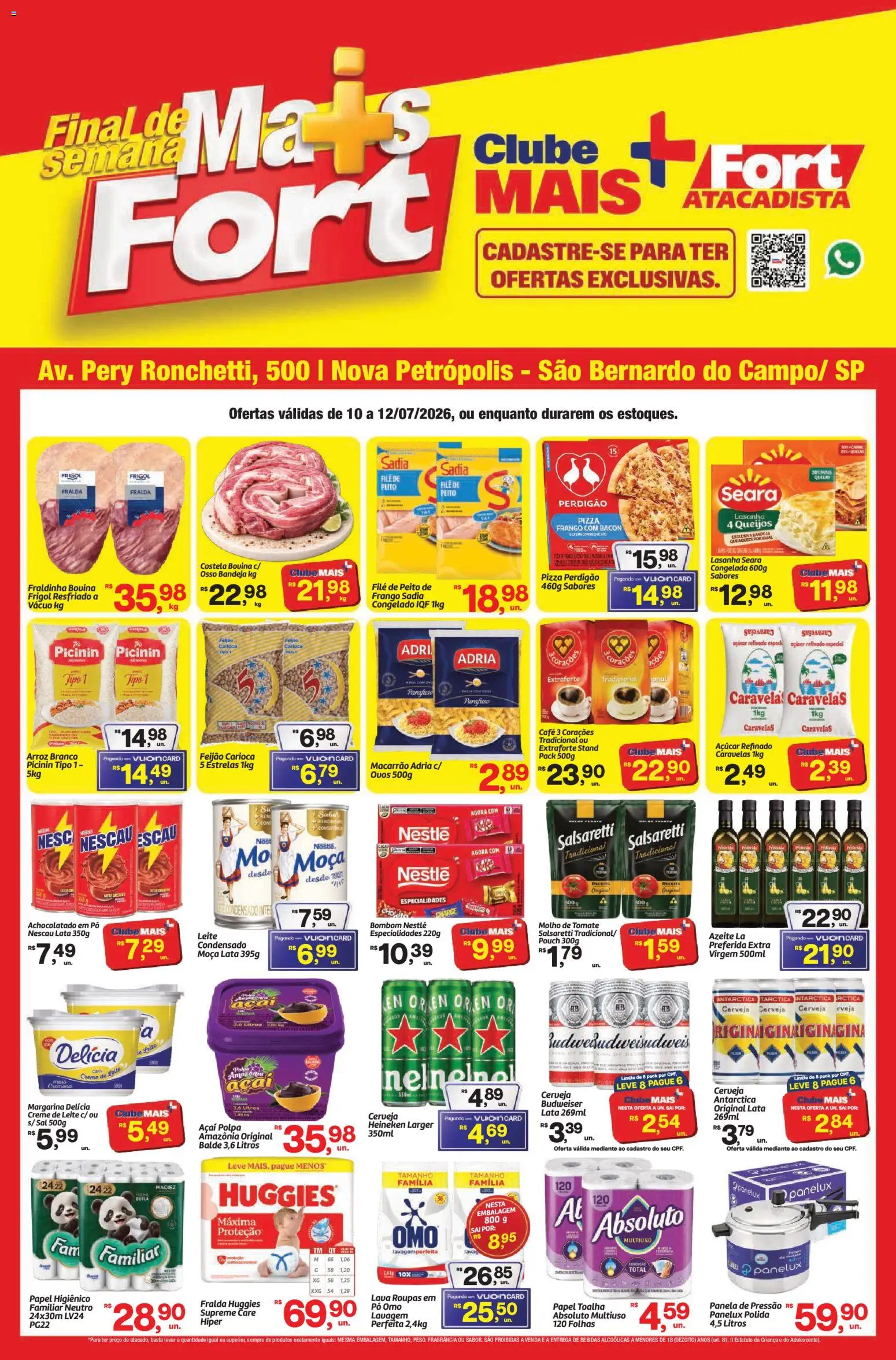Pré-Visualização do folheto "Fort Atacadista - Ofertas da semana" da loja Fort Atacadista válido a partir de 10/07/2026 - Roupas, Sal, Nescau, Papel higiênico, Molho de tomate, Papel toalha, Margarina, Balde