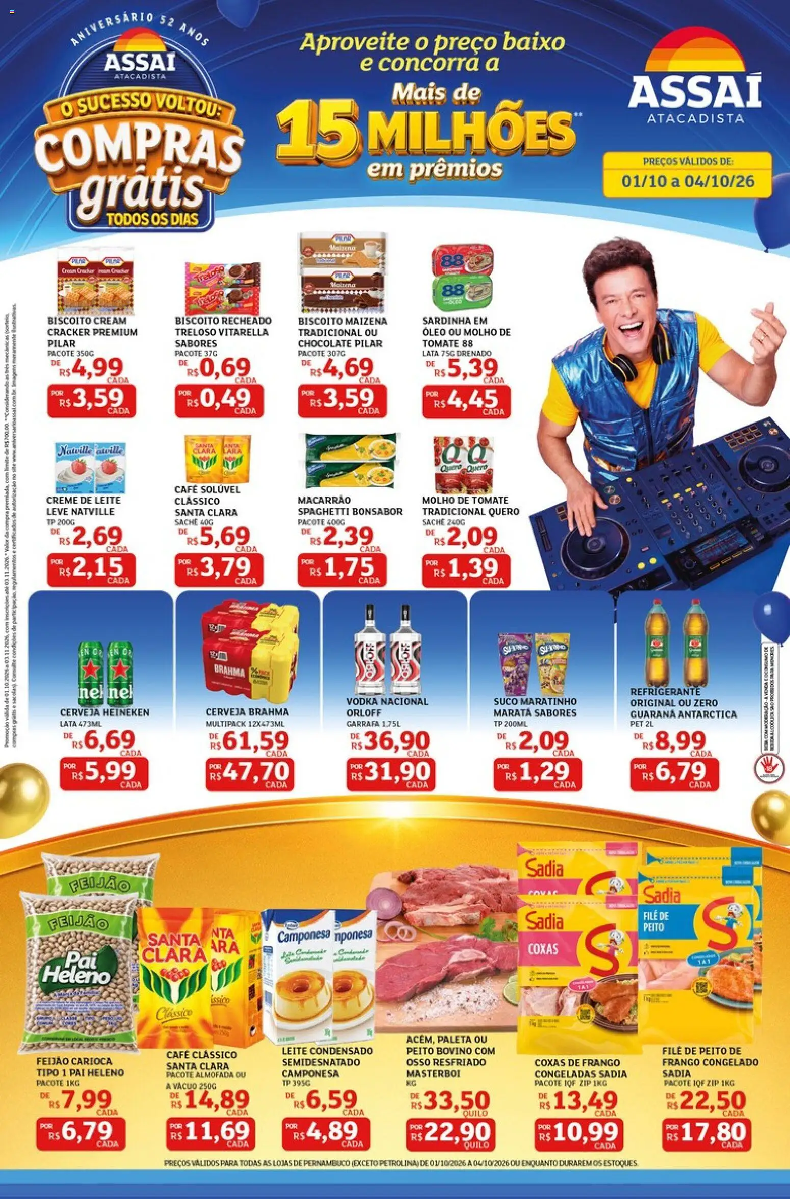 Pré-Visualização do folheto "Assaí Atacadista ofertas" da loja Assaí Atacadista válido a partir de 01/10/2026 - Chocolate, Leite condensado, Leite, Tomate, Almofada, Sardinha, Guaraná, Café solúvel