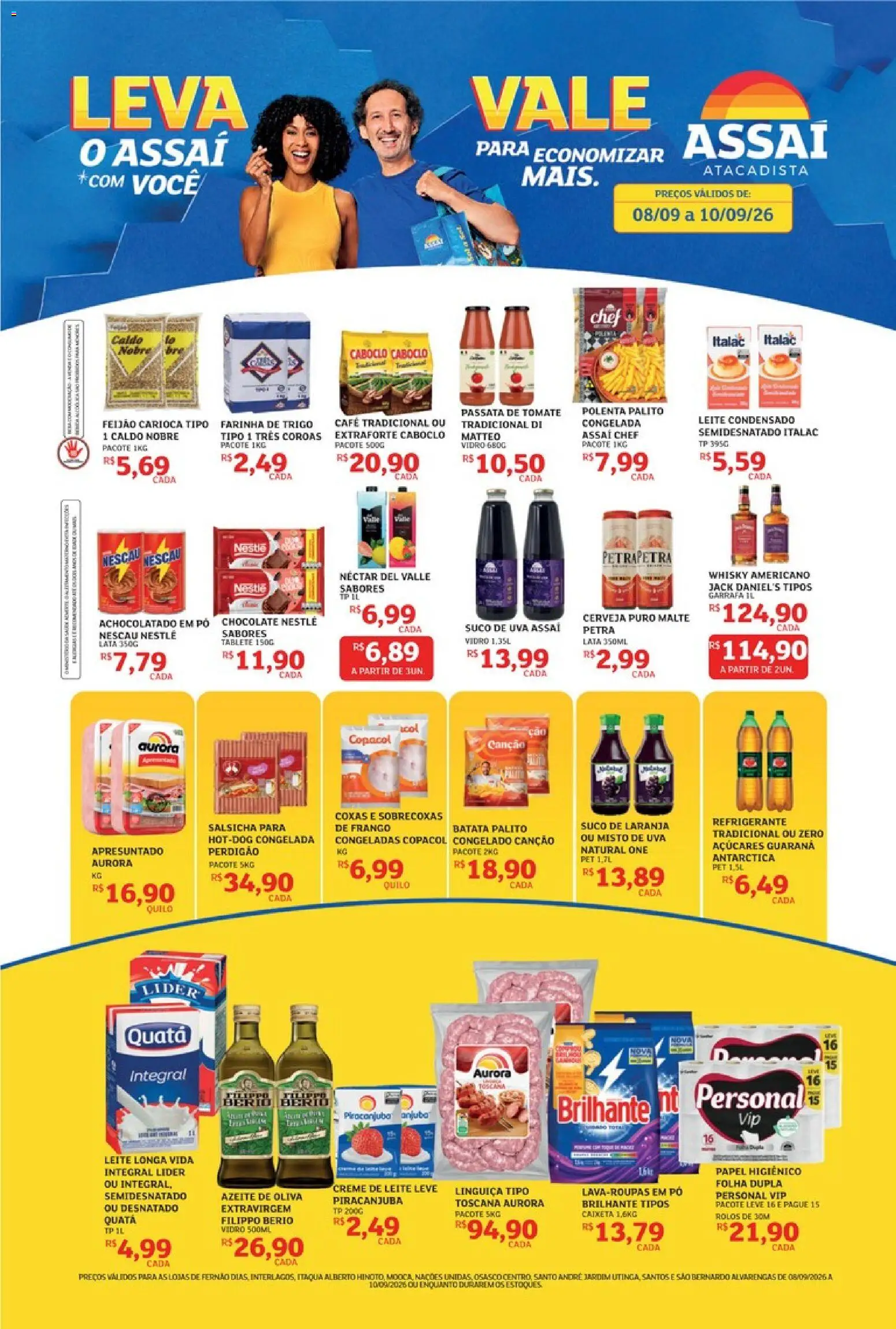 Pré-Visualização do folheto "Assaí Atacadista ofertas - SP" da loja Assaí Atacadista válido a partir de 08/09/2026 - Café, Chocolate, Uva, Leite, Suco, Papel higiênico, Linguiça, Suco de laranja
