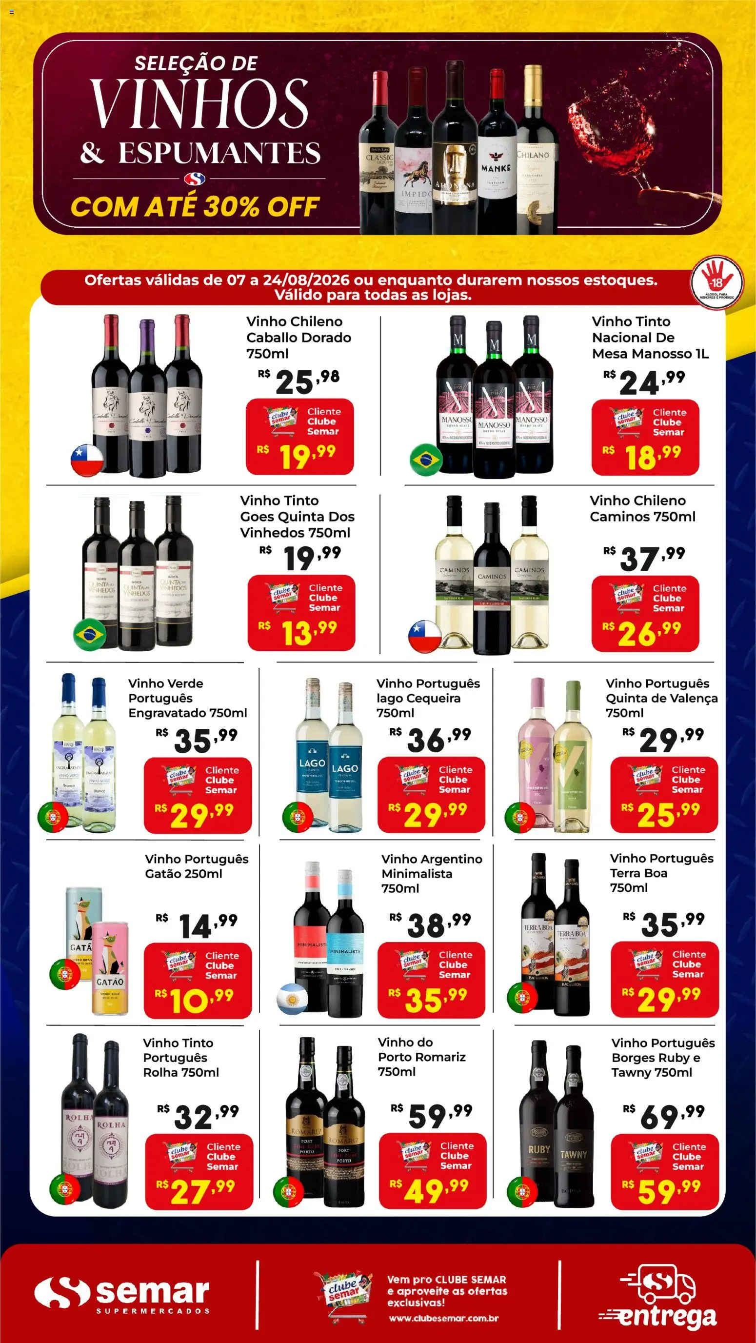 Pré-Visualização do folheto "Semar Supermercado ofertas Vinhos" da loja Semar Supermercado válido a partir de 07/08/2026