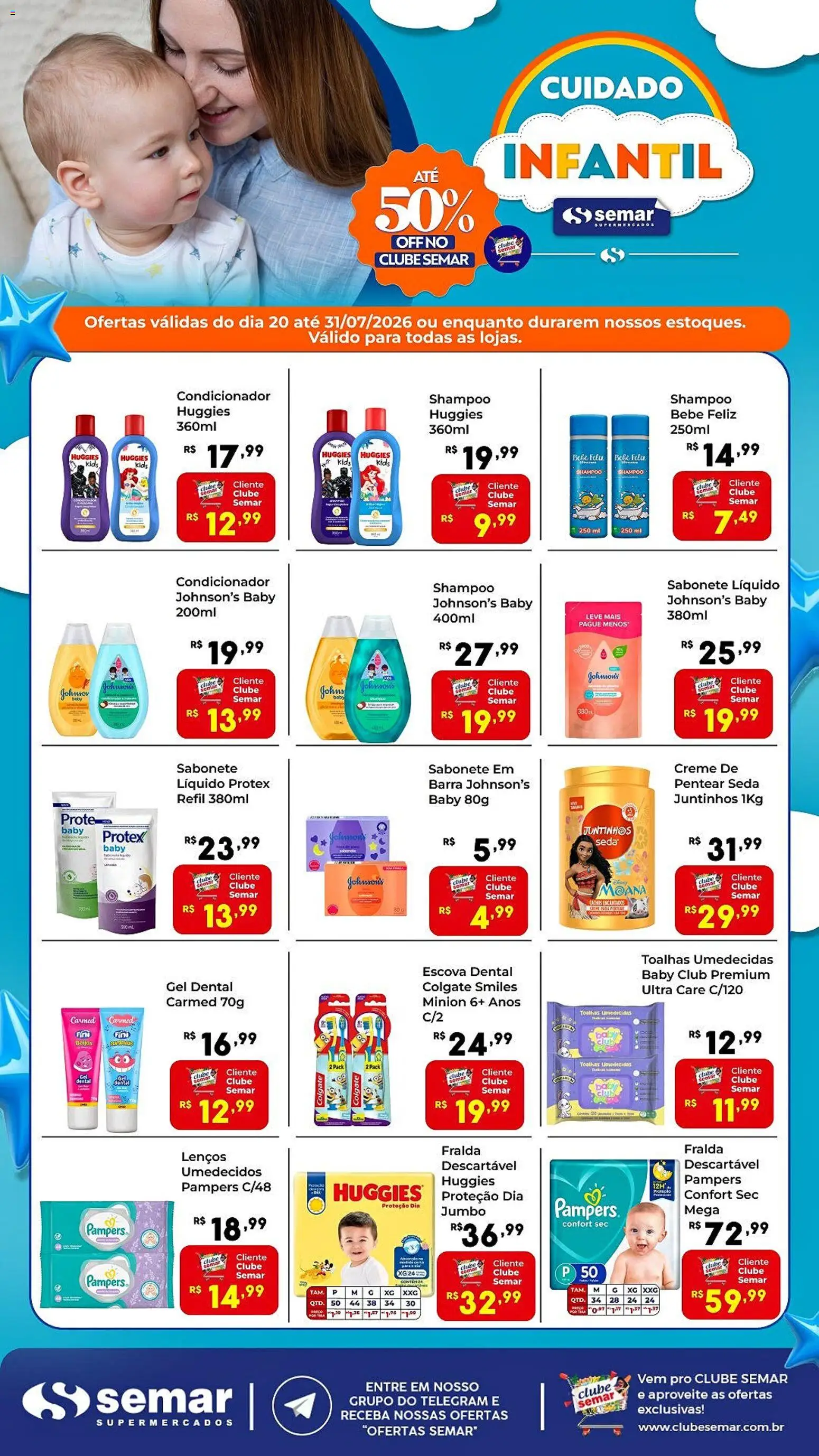 Pré-Visualização do folheto "Semar Supermercado ofertas Cuidado Infantil" da loja Semar Supermercado válido a partir de 20/07/2026