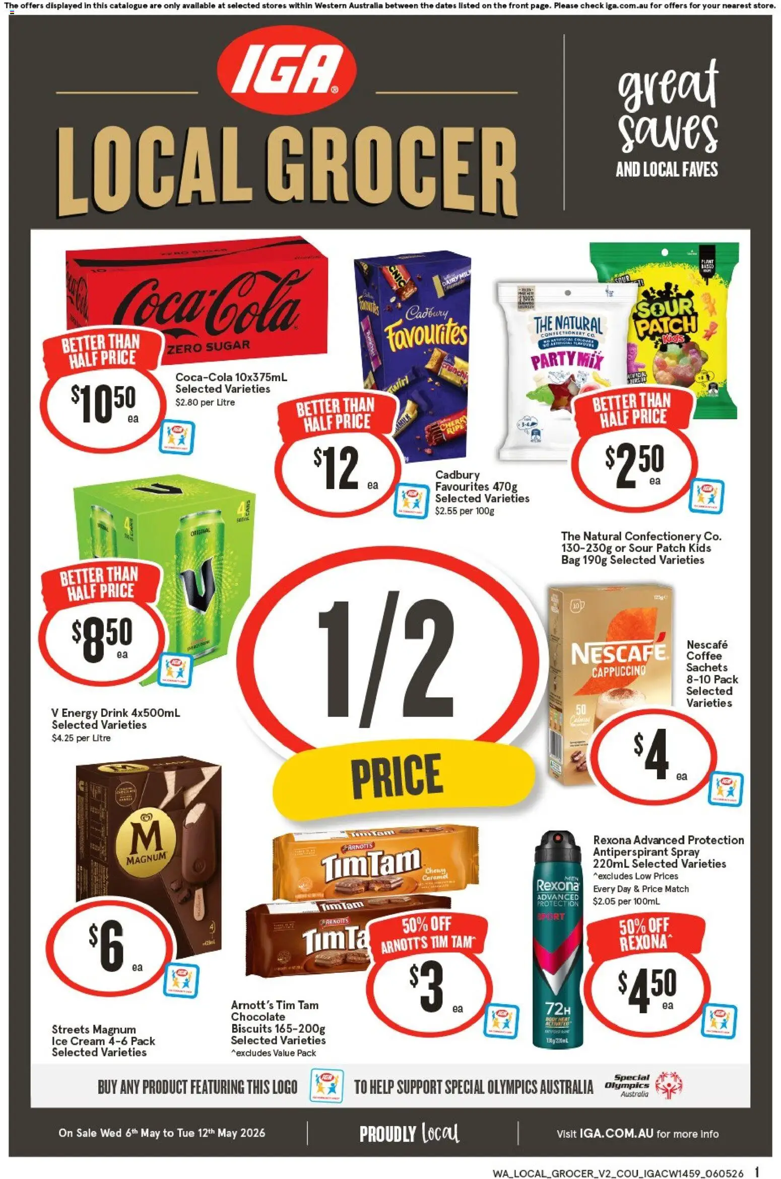 Preview of catalogue IGA Local Grocer NT/WA from shop IGA valid 06/05/2026 - Energy drink, Coffee, Cream, Ice cream, Ice, Nescafe, Bag, Magnum